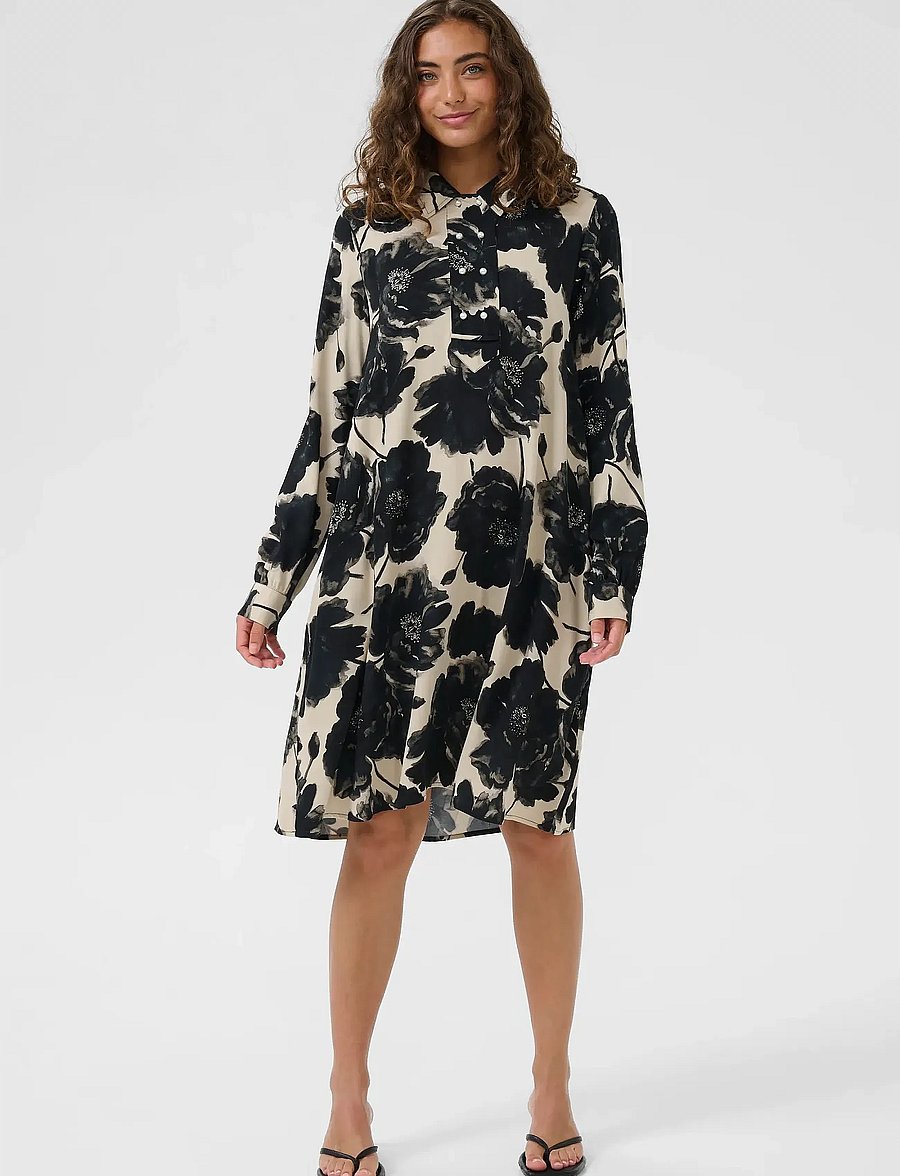 Culture - CUrachel Elitha Short Dress - hemdkleider - black/offwhite flower - 3