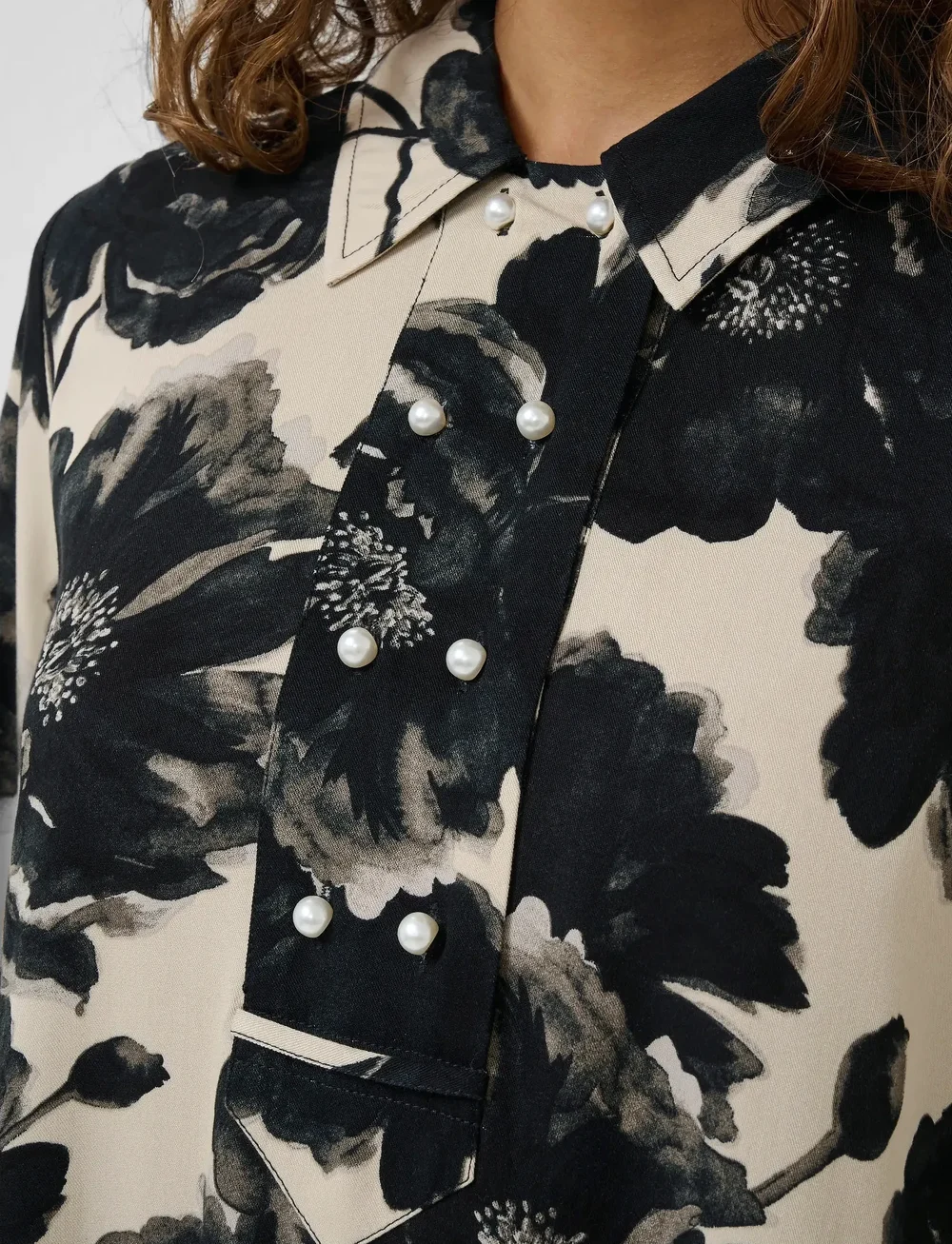 Culture - CUrachel Elitha Short Dress - skjortklänningar - black/offwhite flower - 5