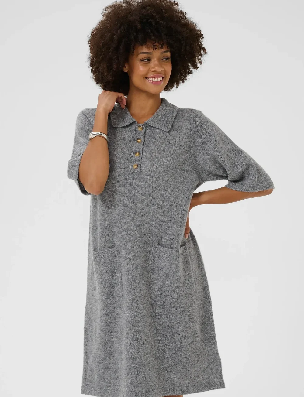 Culture - CUasima Katrina Dress - skjortklänningar - mid grey melange - 0