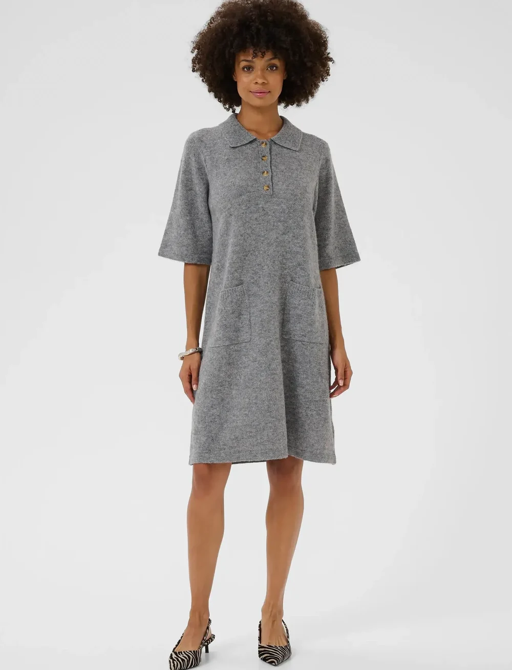 Culture - CUasima Katrina Dress - skjortklänningar - mid grey melange - 3
