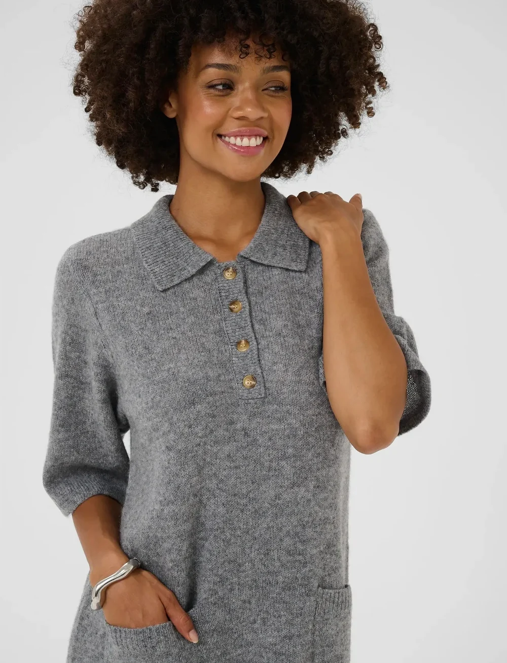 Culture - CUasima Katrina Dress - skjortklänningar - mid grey melange - 5