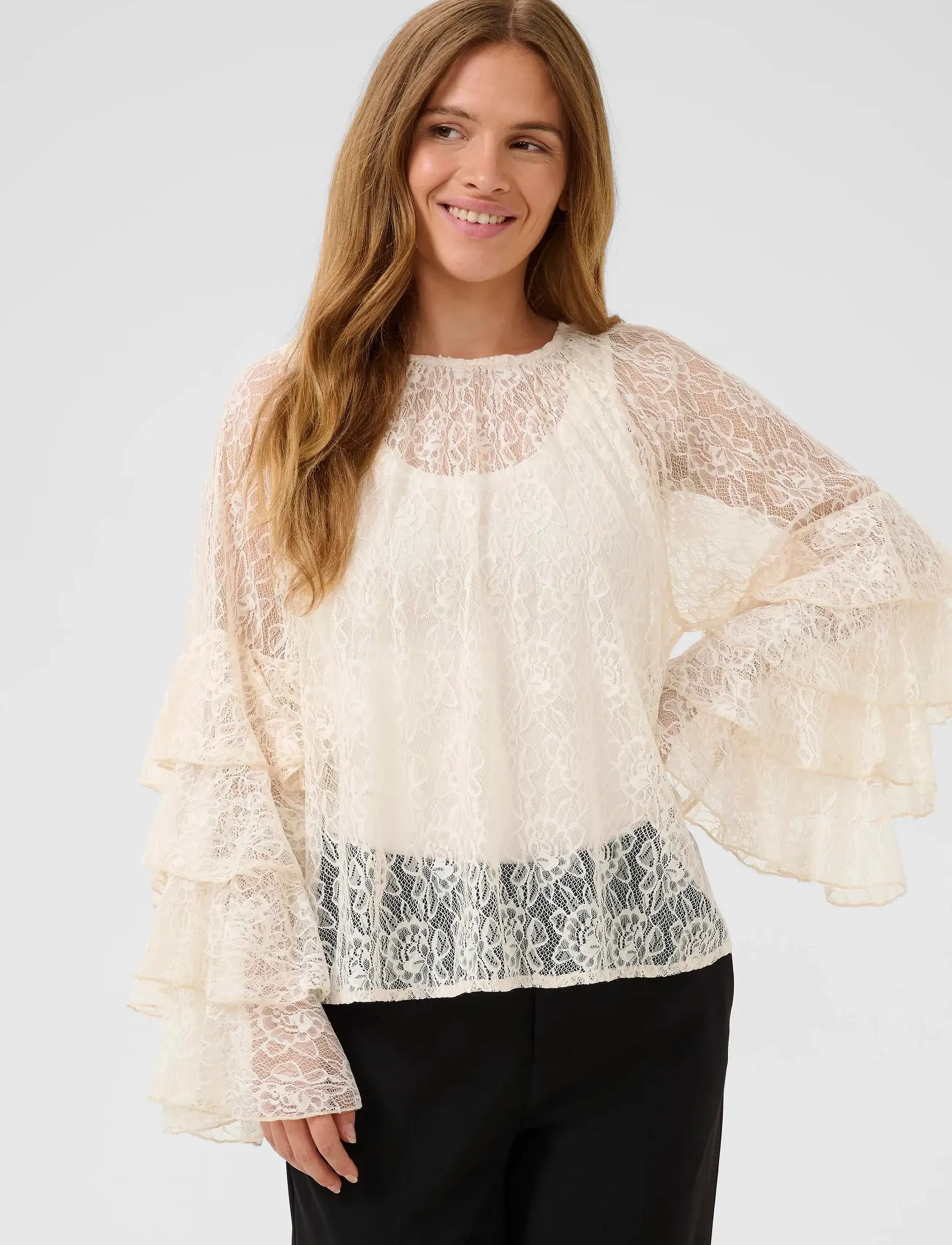 Culture Cuclemency Blouse, Kvinder, Blonde Flæseærme Bluse, Cream, Str: XL