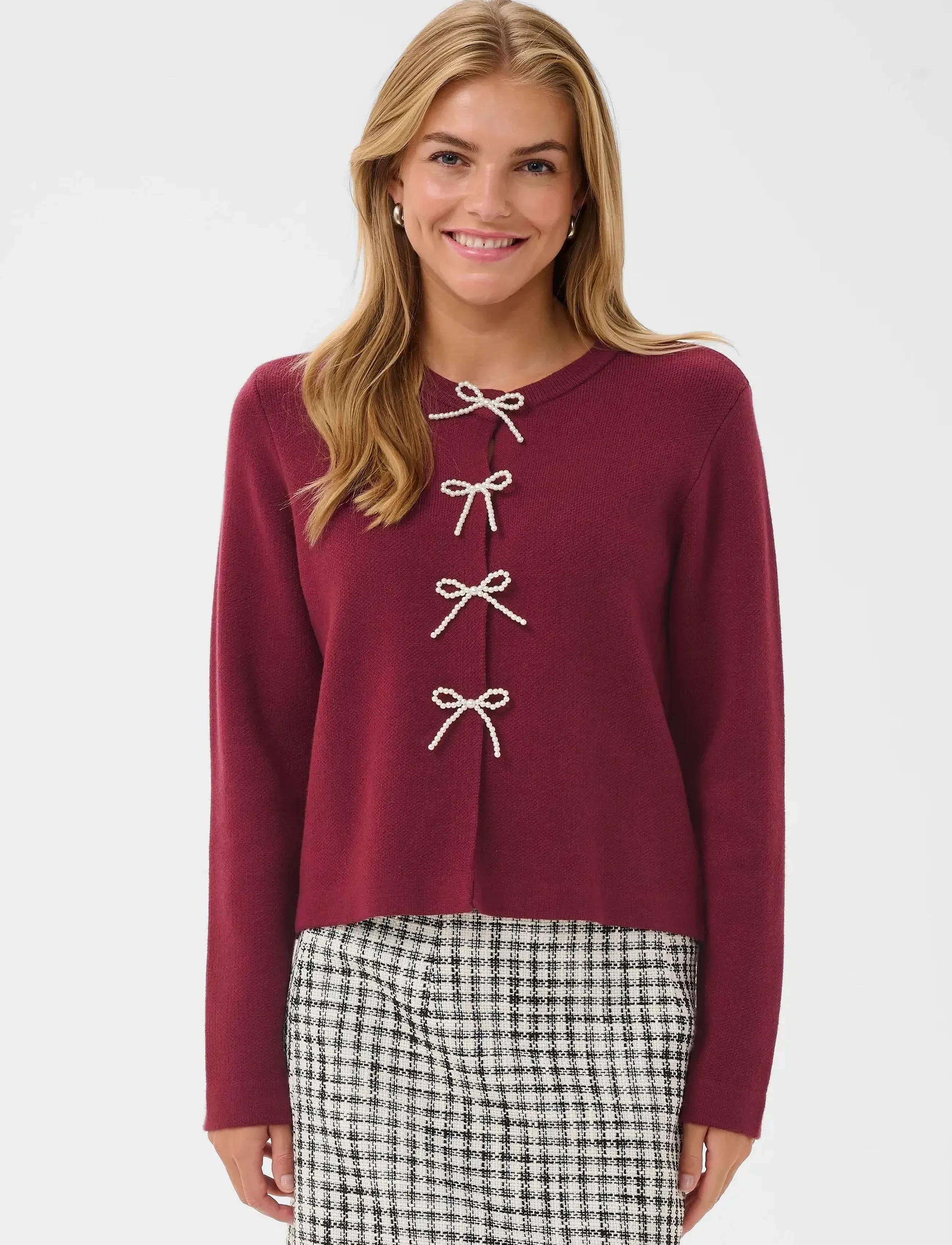 Culture Cuholiday Cardigan, XS, Burgundy, Strik > Cardigans, Dame