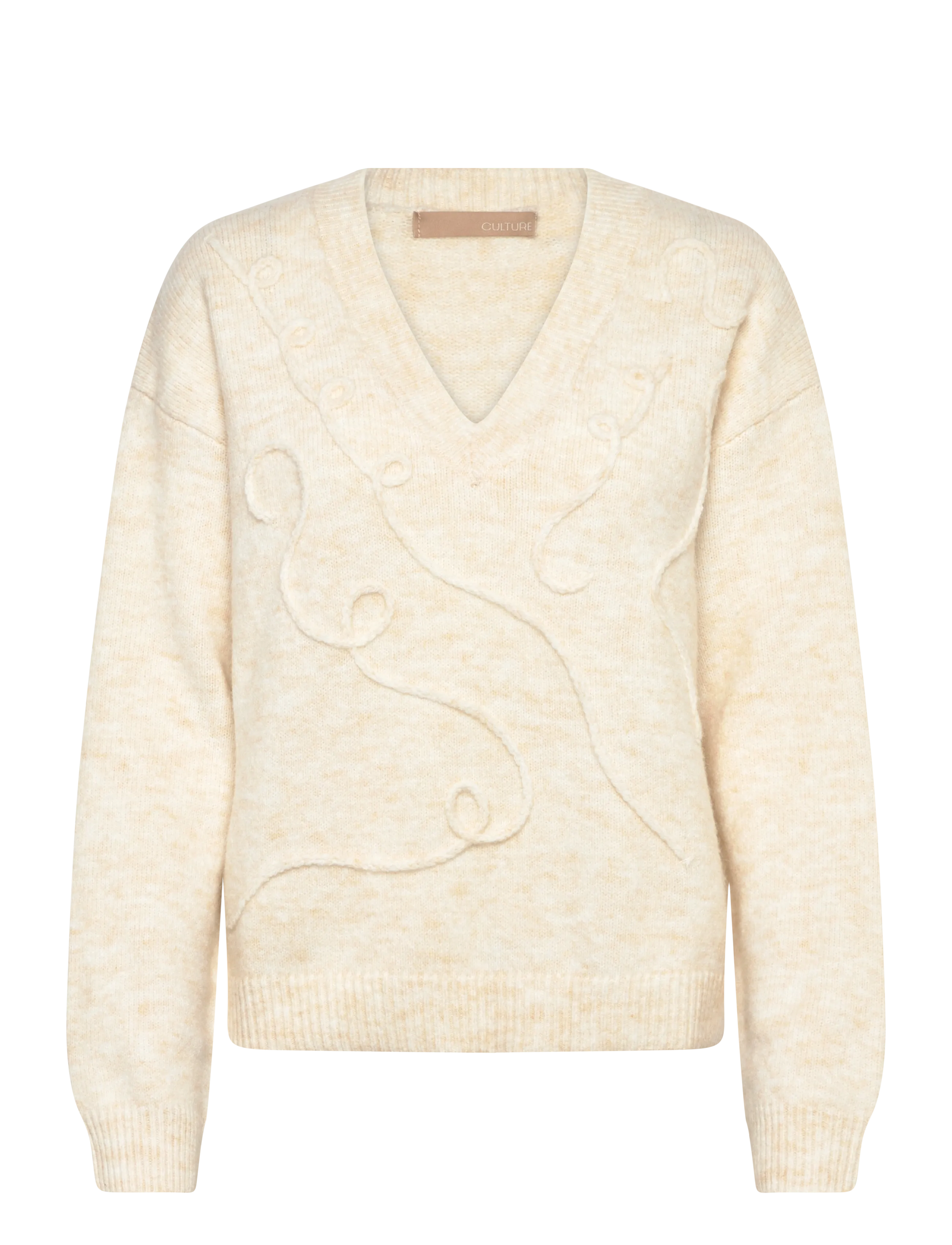 Culture Cutoby Kimmy Pullover, Kvinder, Tekstureret V-Hals Pullover, Beige, Str: XL