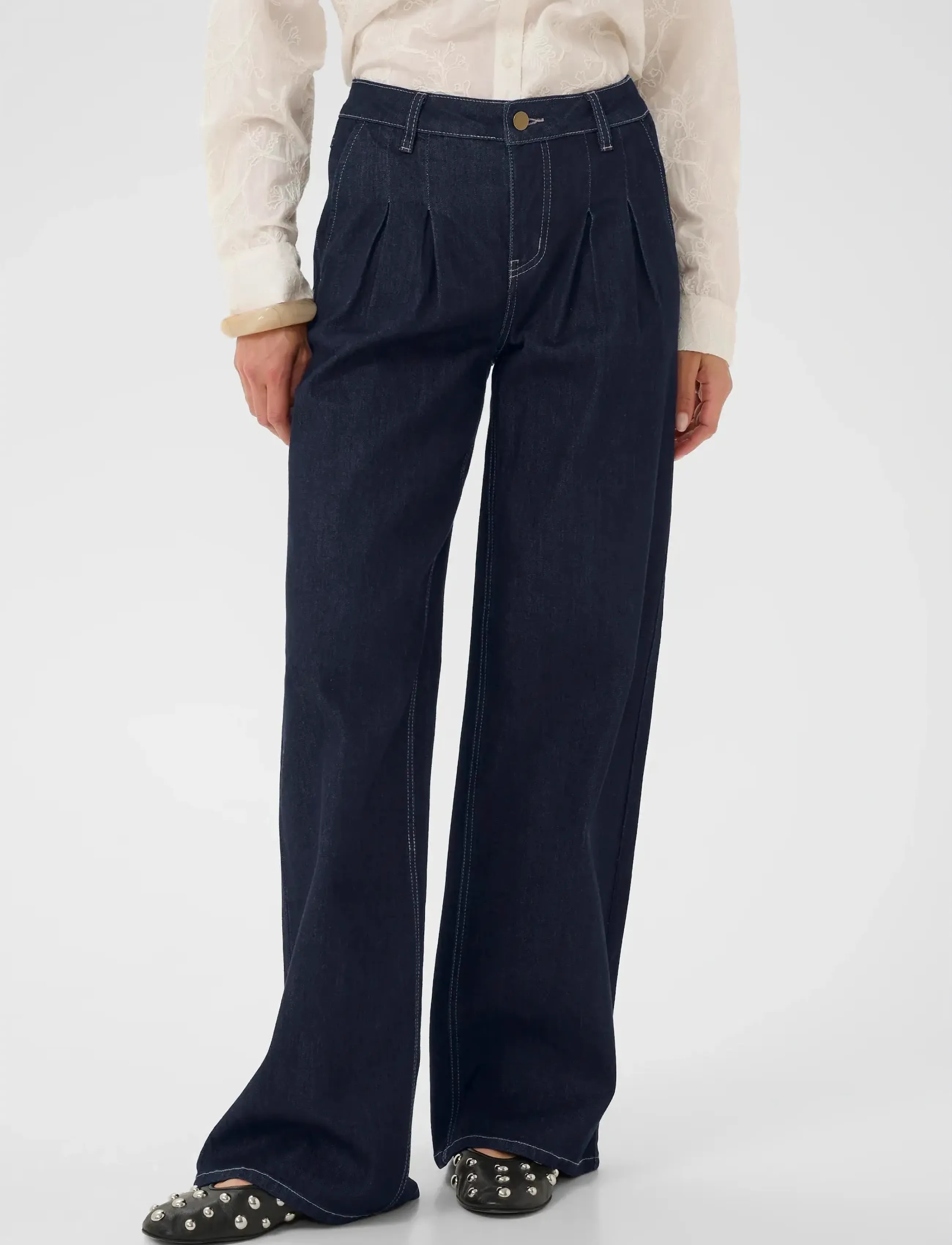 Culture Cumoya Bobbie Wide Leg Jeans, Kvinder, Vide Ben Jeans, Navy, Str: 30