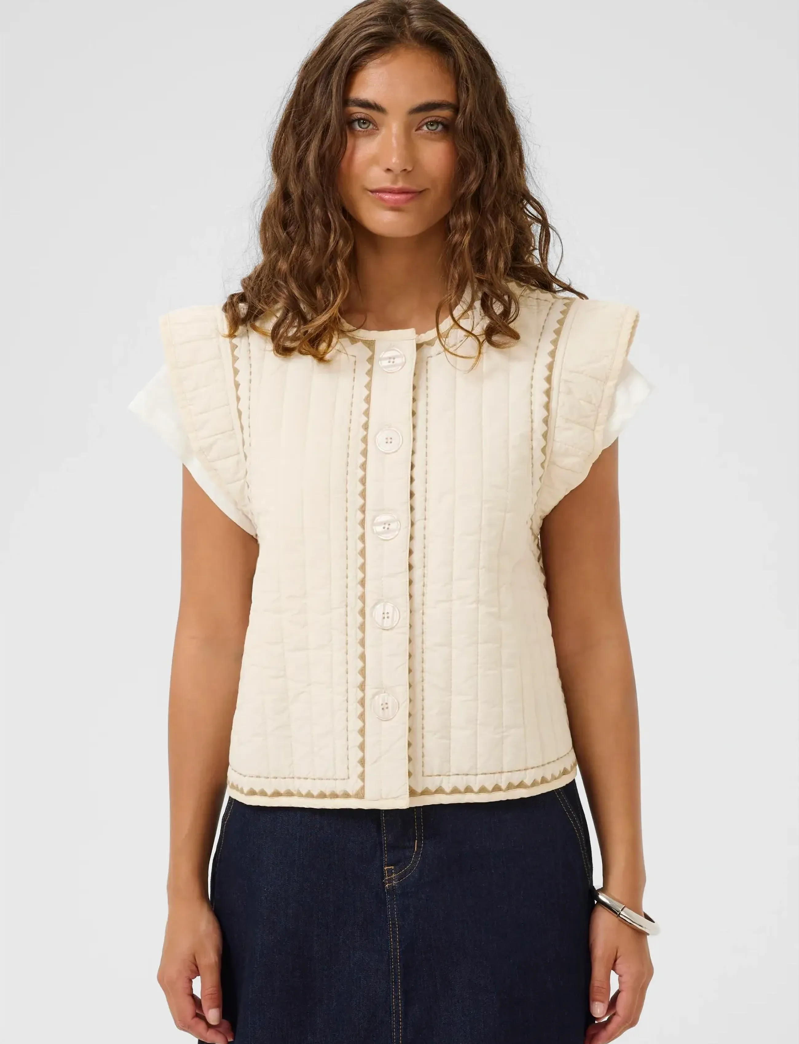 Culture Cuberglind Embroidery Waistcoat, S, Cream, Veste > Quiltede Veste, Dame