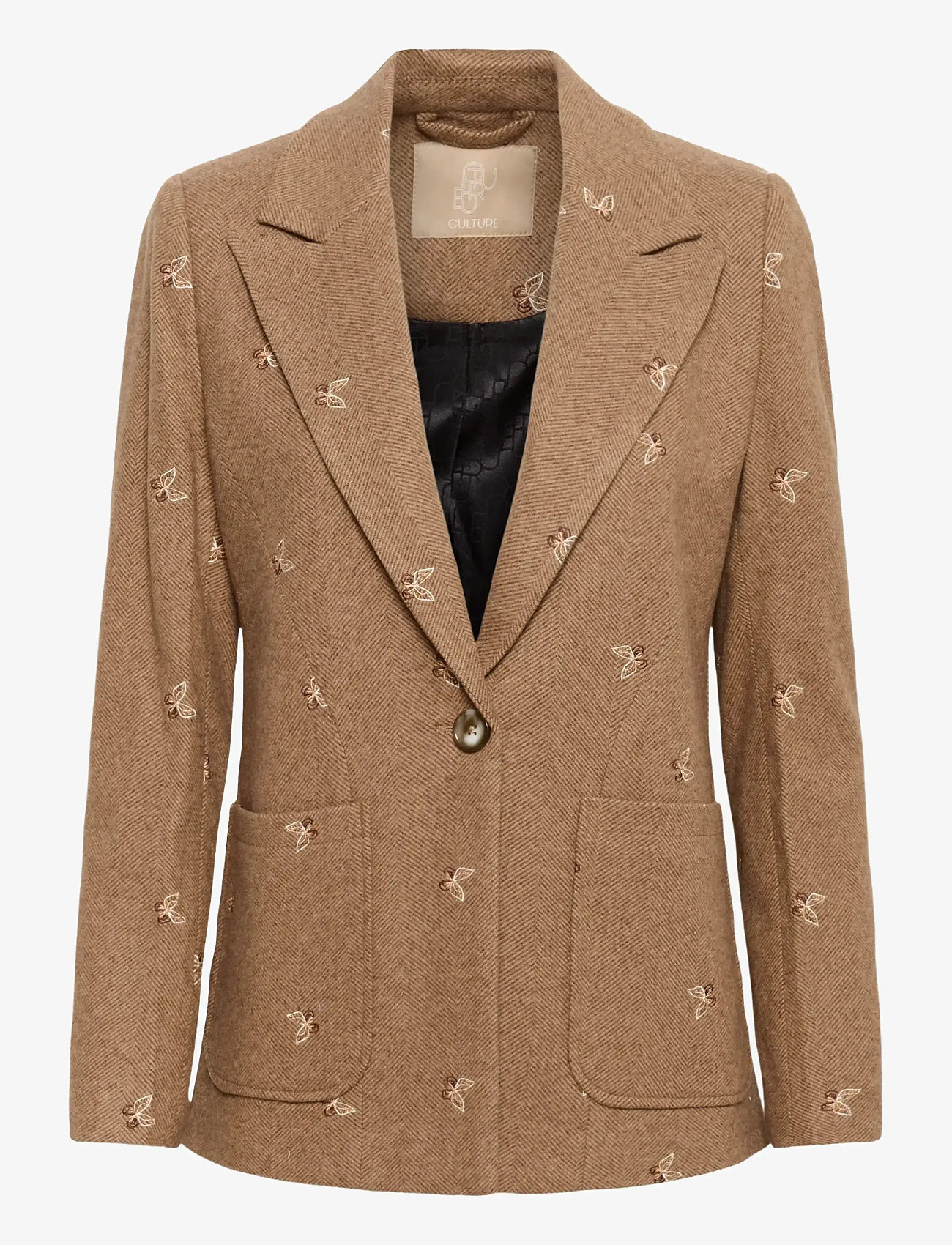 Culture - CUhering Blazer - enkeltradede blazere - beige/brown herringbone - 1