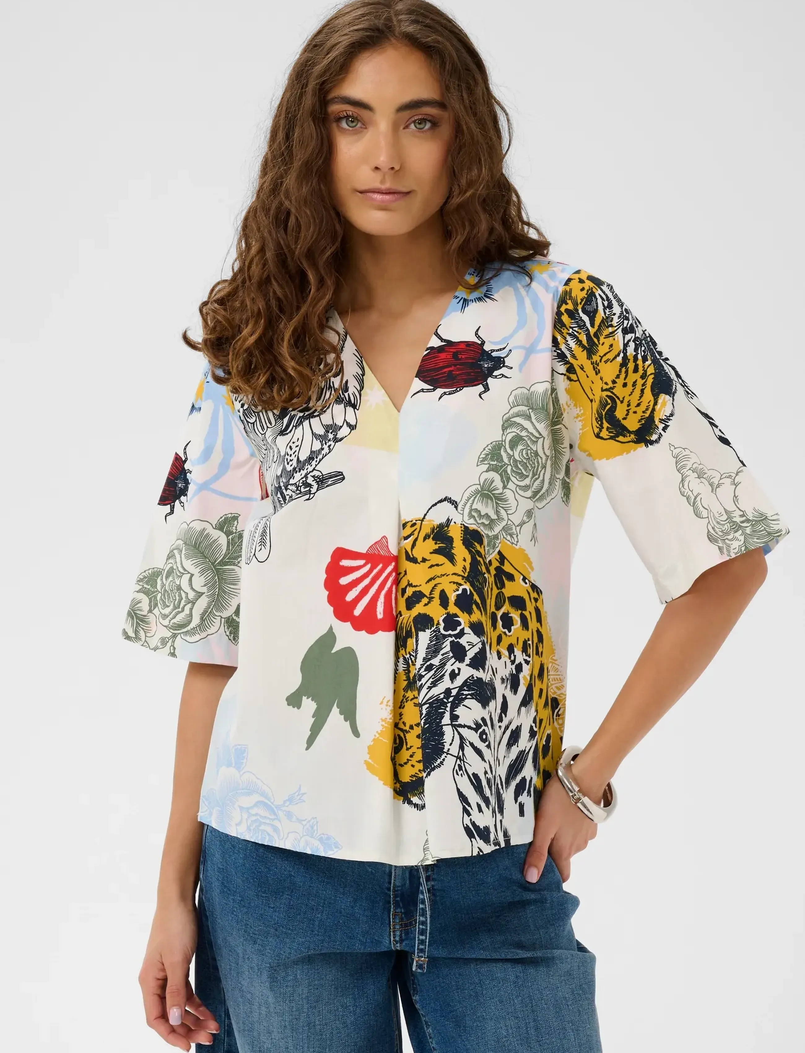 Culture - CUashmo Olena SS Blouse - lühikeste varrukatega pluusid - blue/red animal - 0