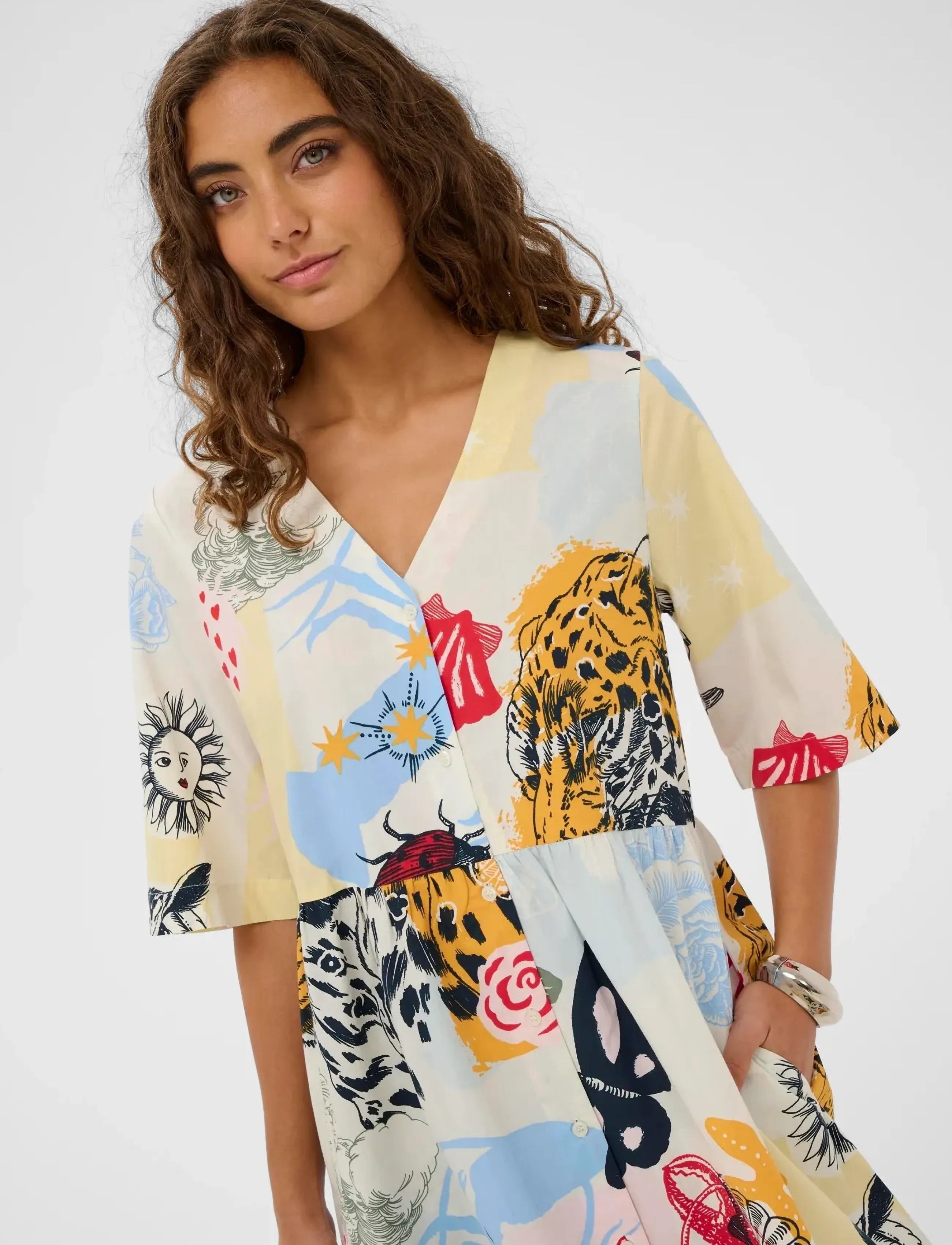 Culture - CUashmo Olena Long Dress - sommarklänningar - blue/red animal - 4