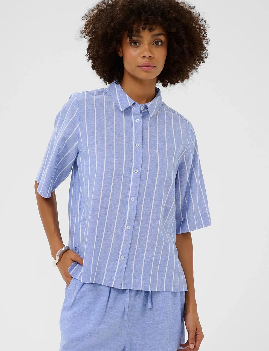 Culture - CUarletty Shirt - kurzärmlige hemden - powder blue/gardenia stripe - 0