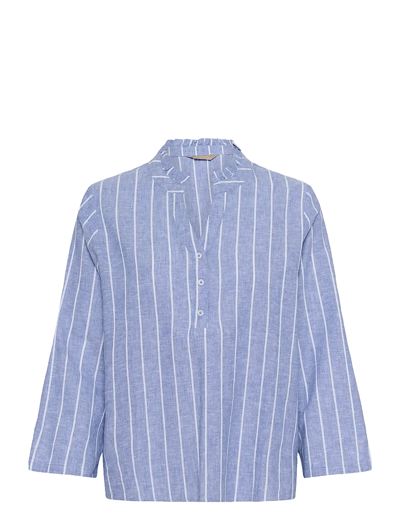 Culture - CUarletty Blouse - hørskjorter - powder blue/gardenia stripe - 1