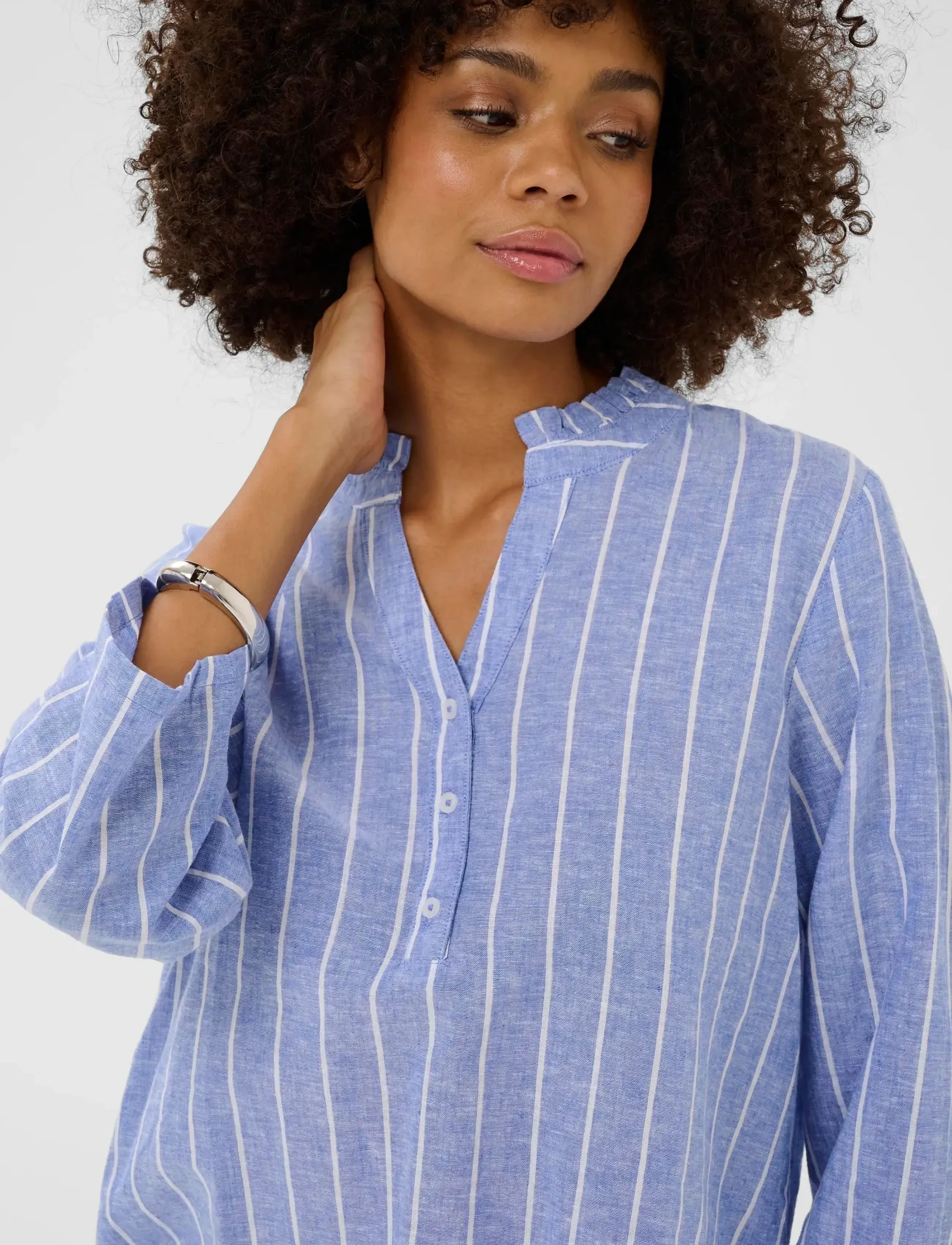 Culture - CUarletty Blouse - linneskjortor - powder blue/gardenia stripe - 5