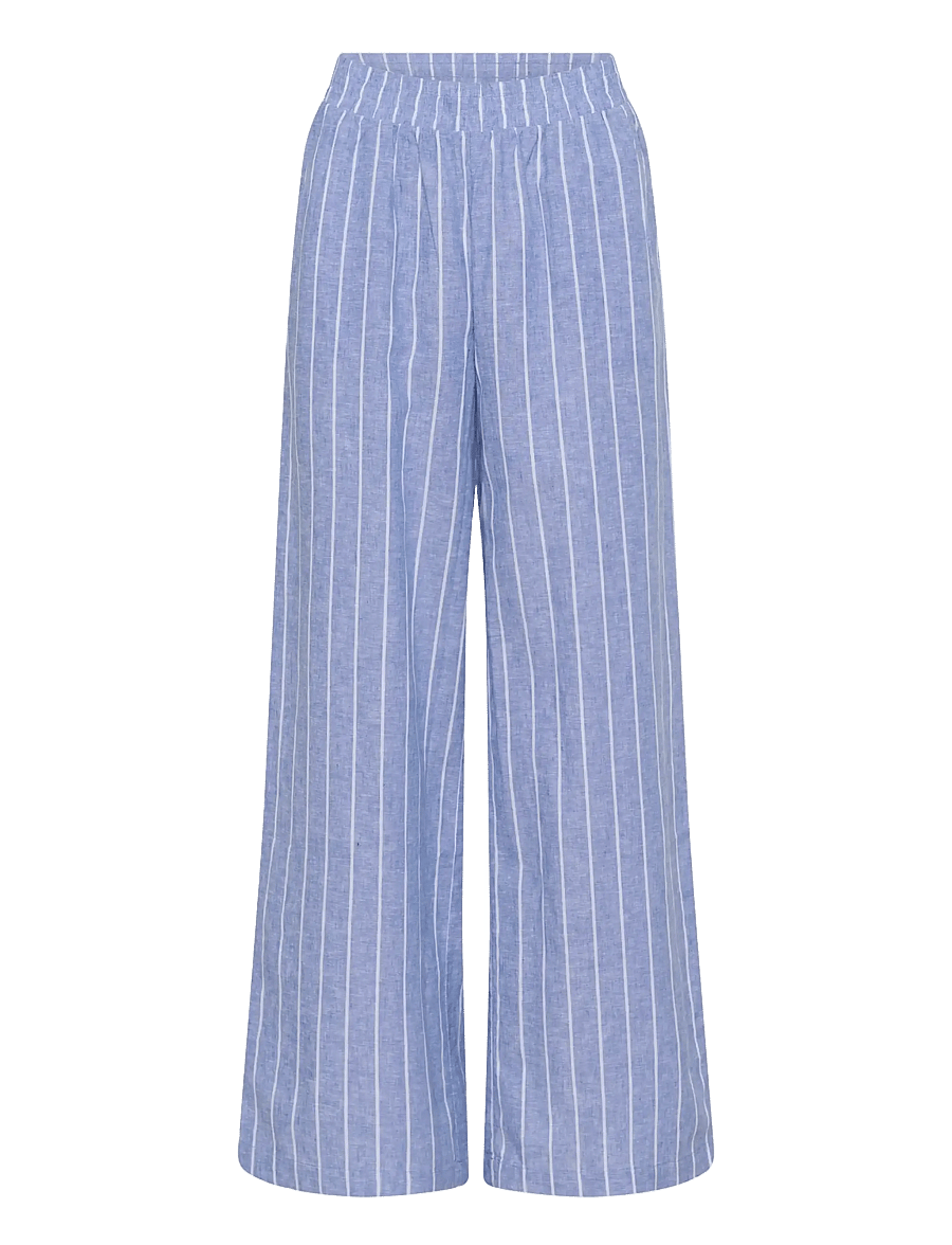 Culture - CUarletty Pants - hørbukser - powder blue/gardenia stripe - 1