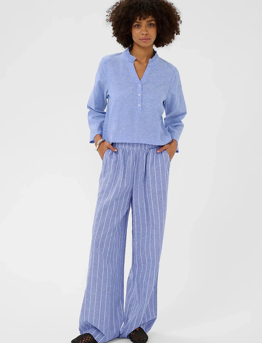 Culture - CUarletty Pants - hørbukser - powder blue/gardenia stripe - 3