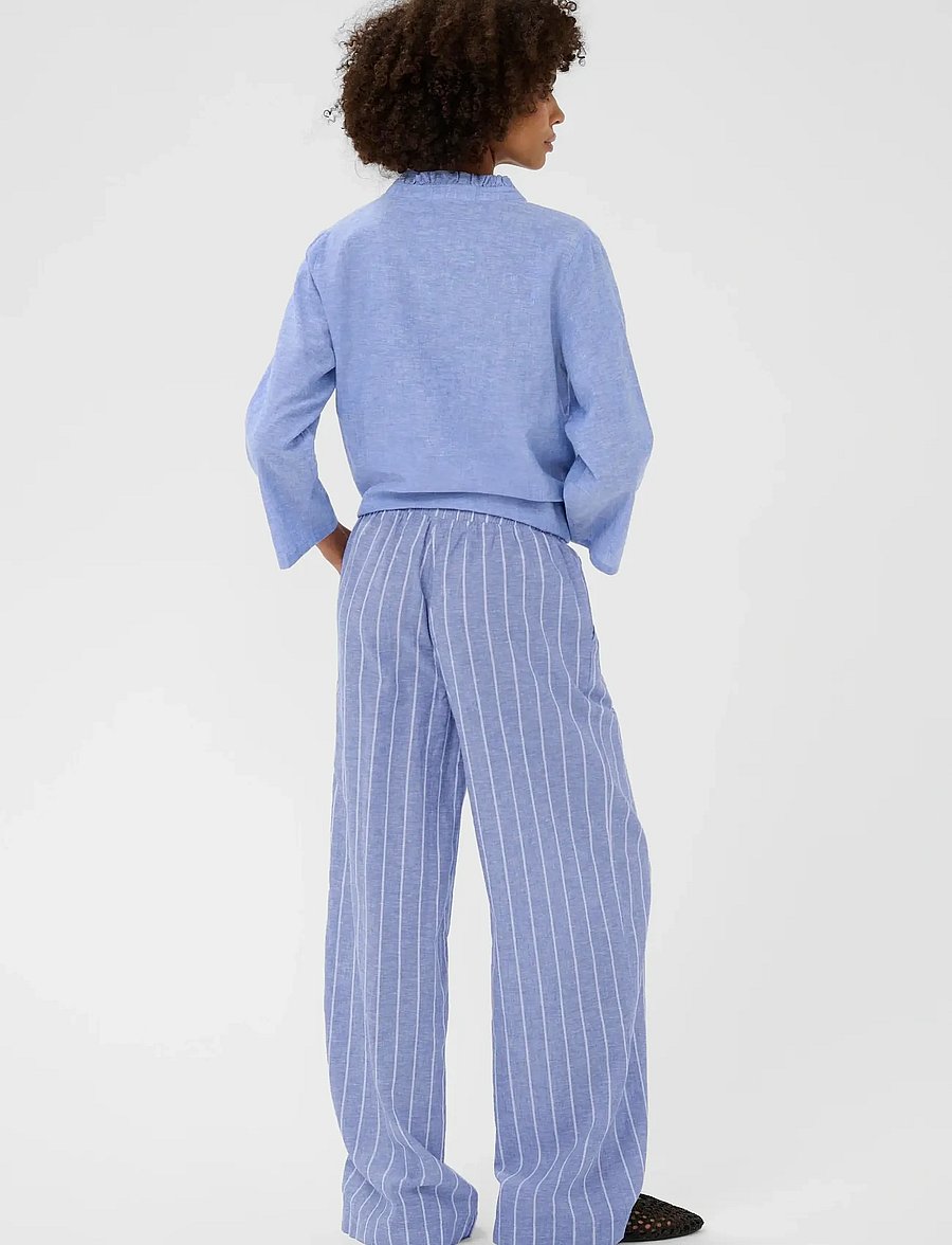 Culture - CUarletty Pants - hørbukser - powder blue/gardenia stripe - 4
