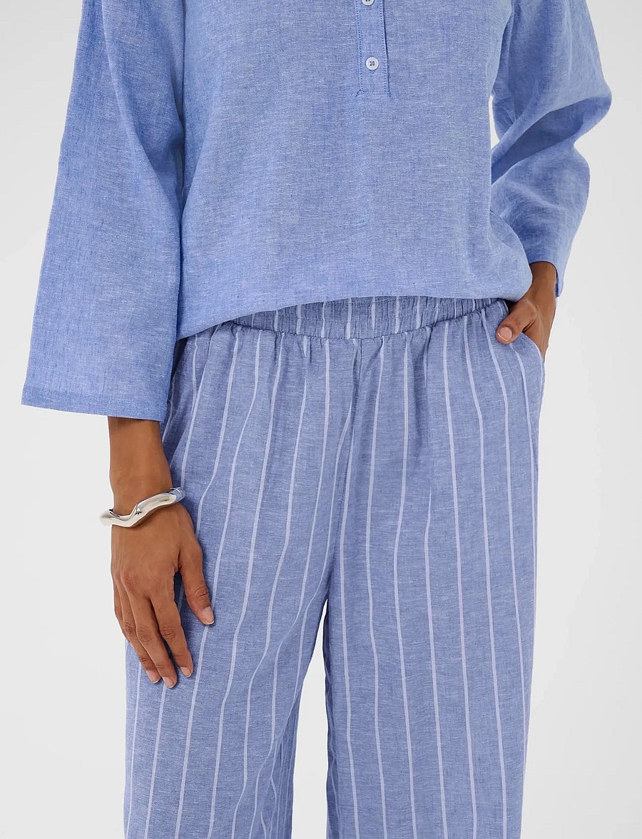 Culture - CUarletty Pants - hørbukser - powder blue/gardenia stripe - 5