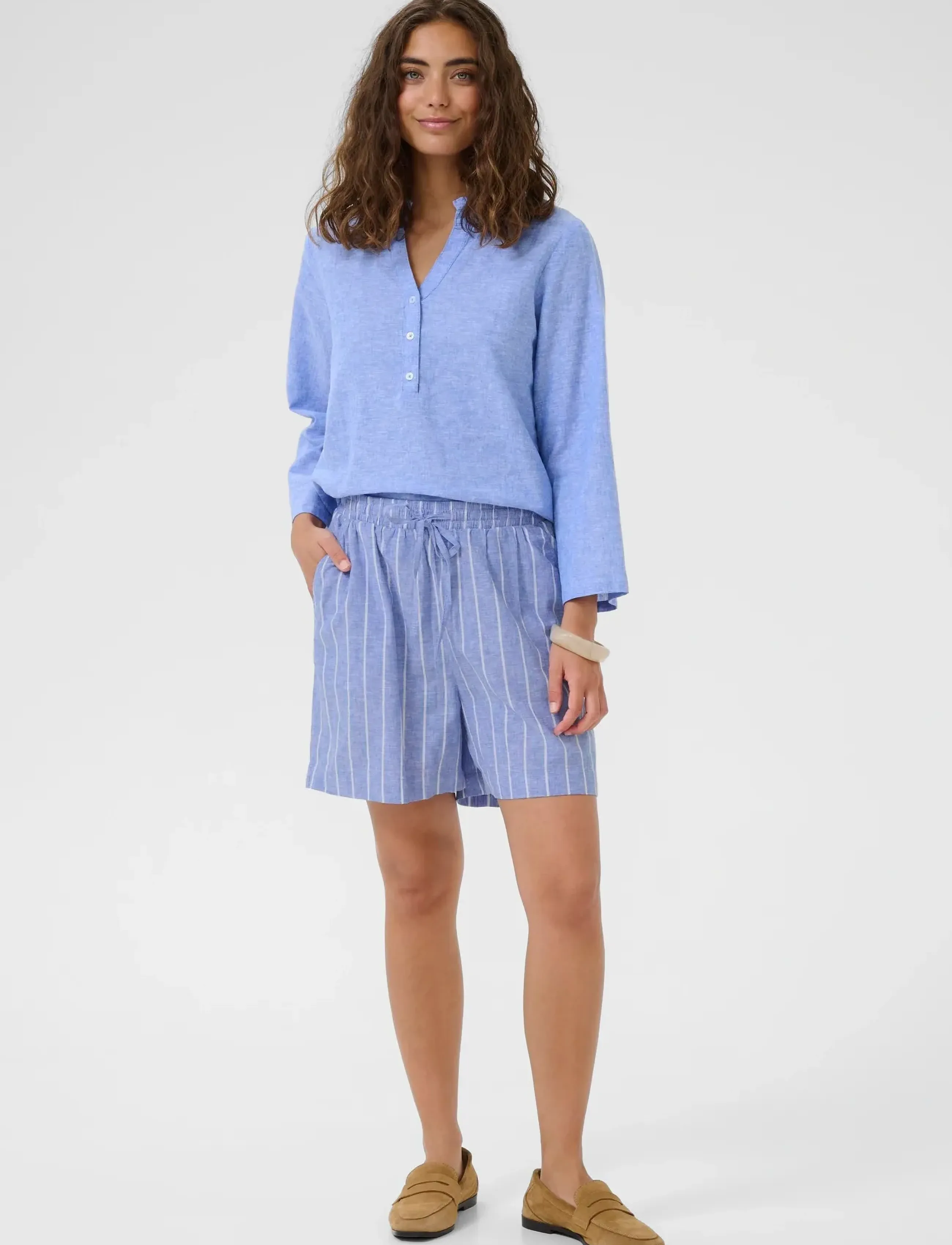 Culture - CUarletty Shorts - linneshorts - powder blue/gardenia stripe - 3