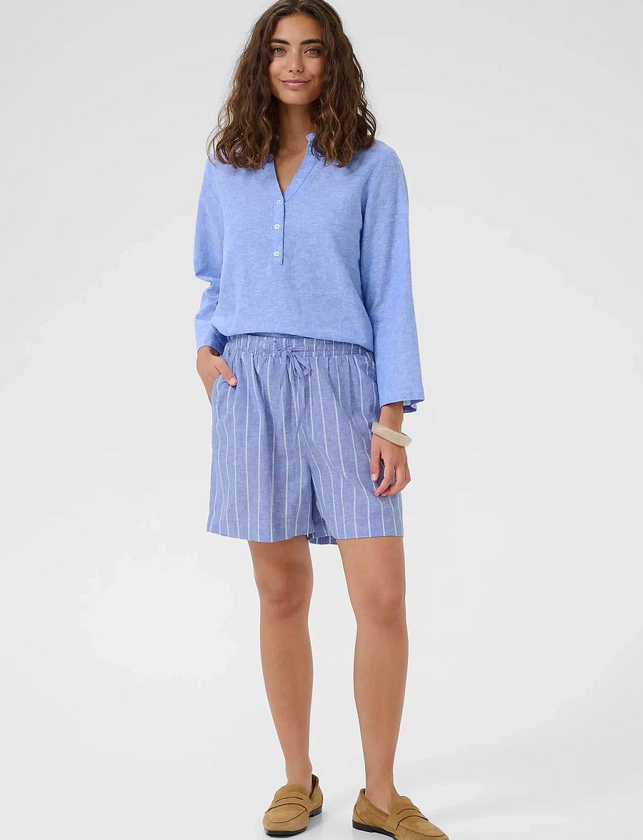 Culture - CUarletty Shorts - hørshorts - powder blue/gardenia stripe - 3