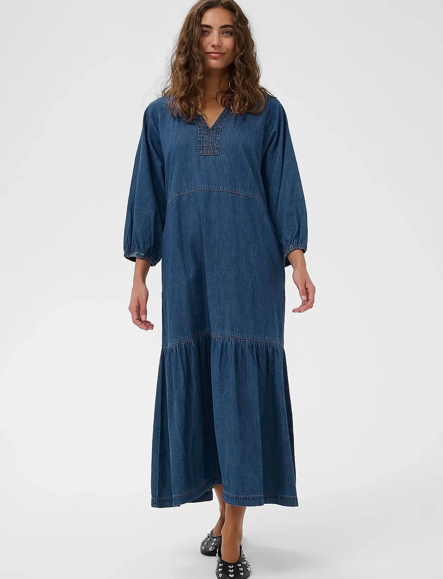 Culture - CUlava Arpa Long Dress - denim dresses - dark blue wash - 0