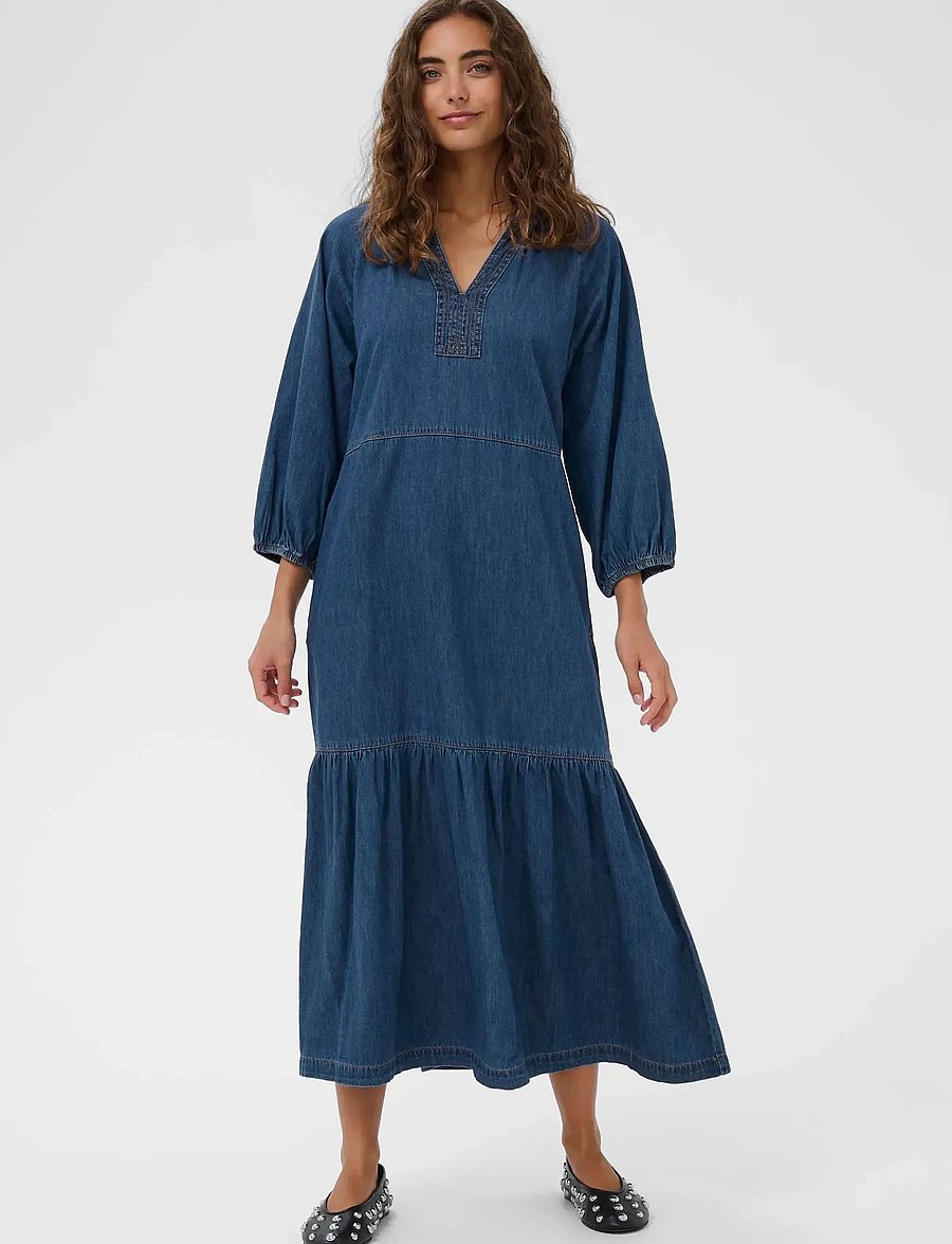 Culture - CUlava Arpa Long Dress - denim dresses - dark blue wash - 3