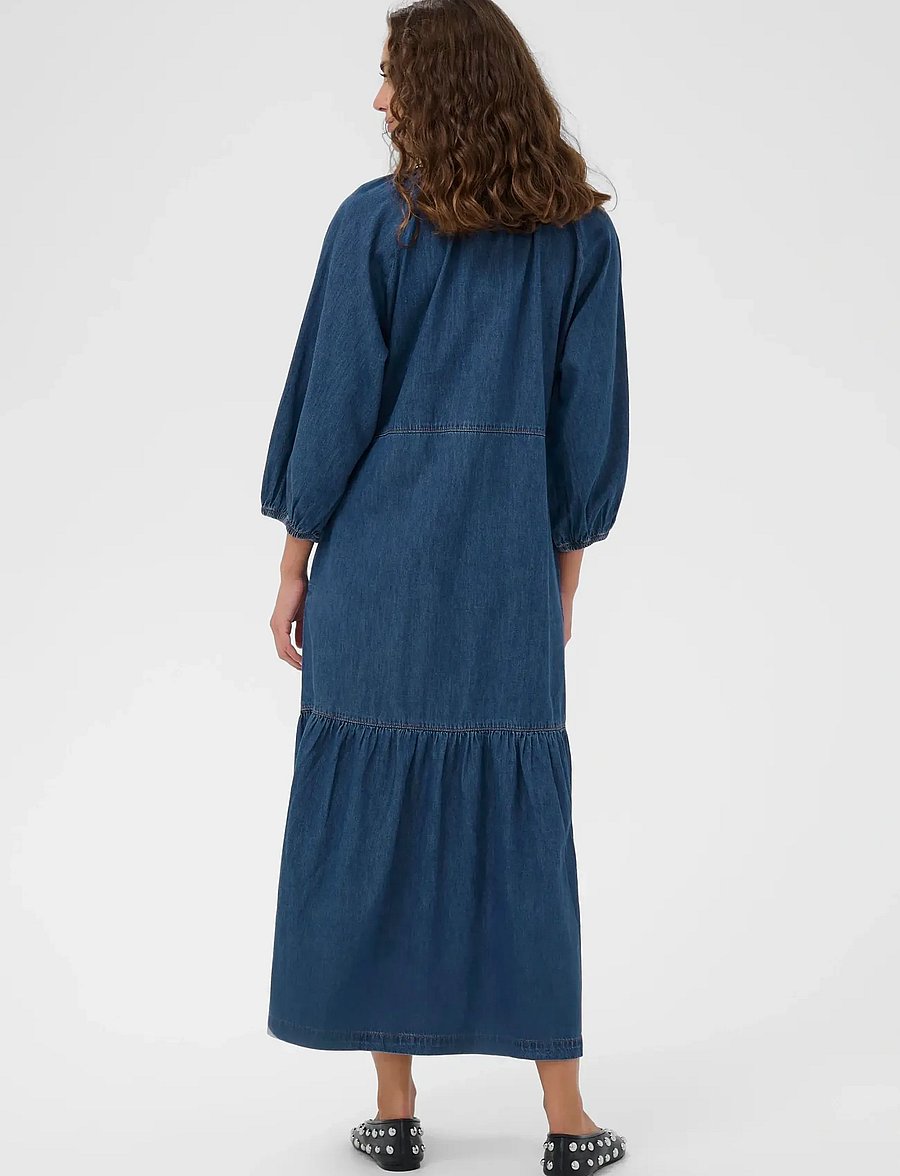 Culture - CUlava Arpa Long Dress - denim dresses - dark blue wash - 4