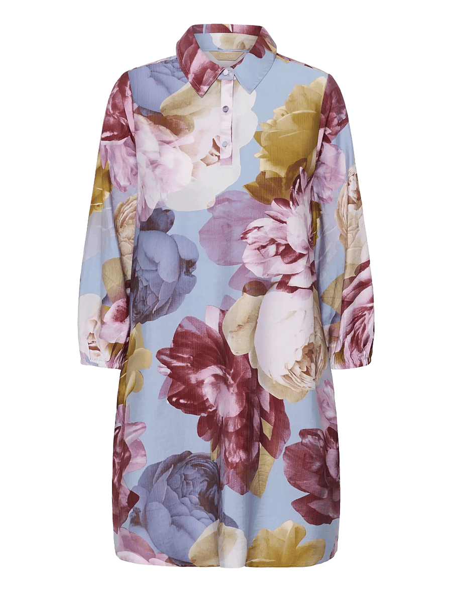 Culture - CUmagna Greece Short Dress - skjortekjoler - blue//pink/yellow flower - 1