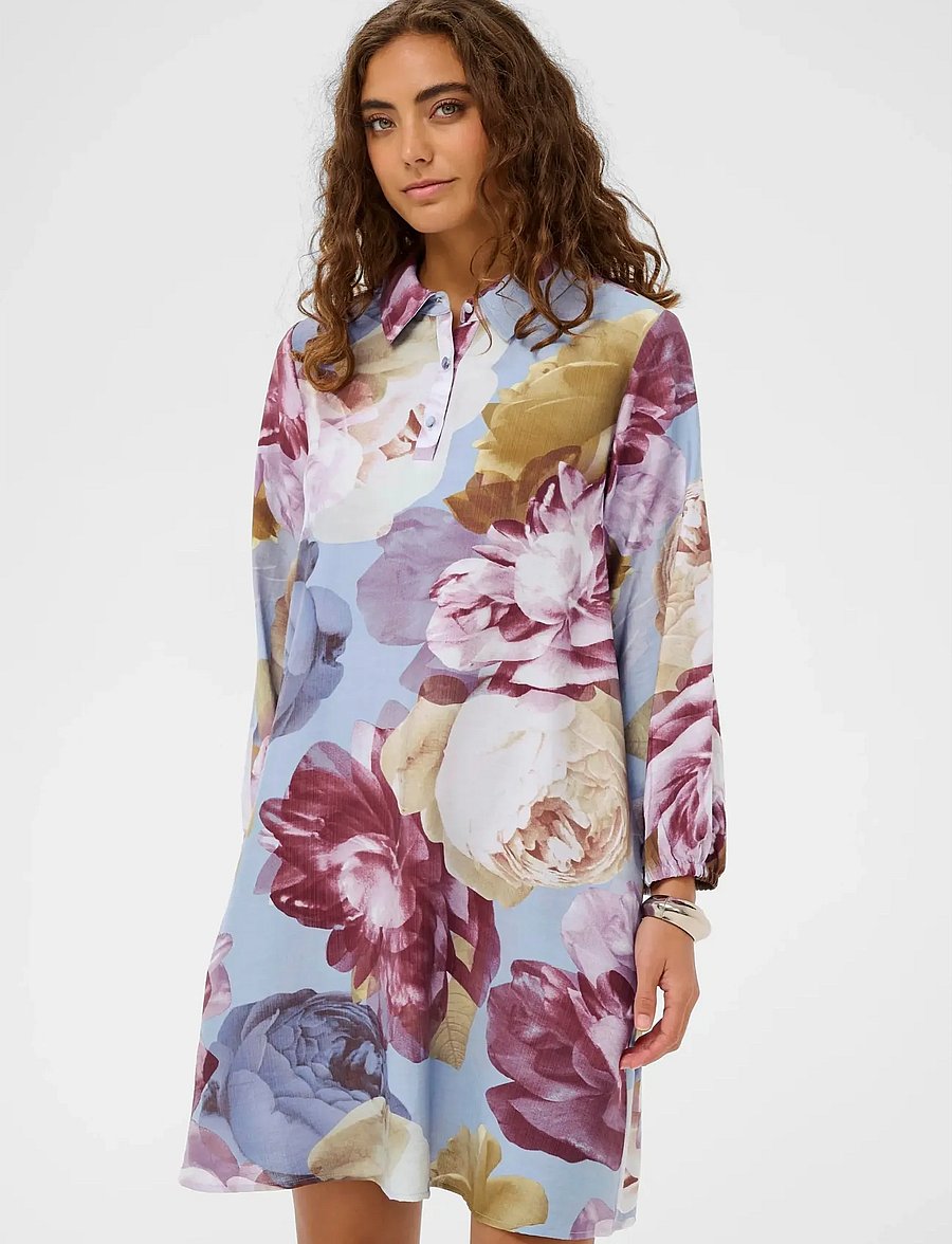Culture - CUmagna Greece Short Dress - skjortekjoler - blue//pink/yellow flower - 0