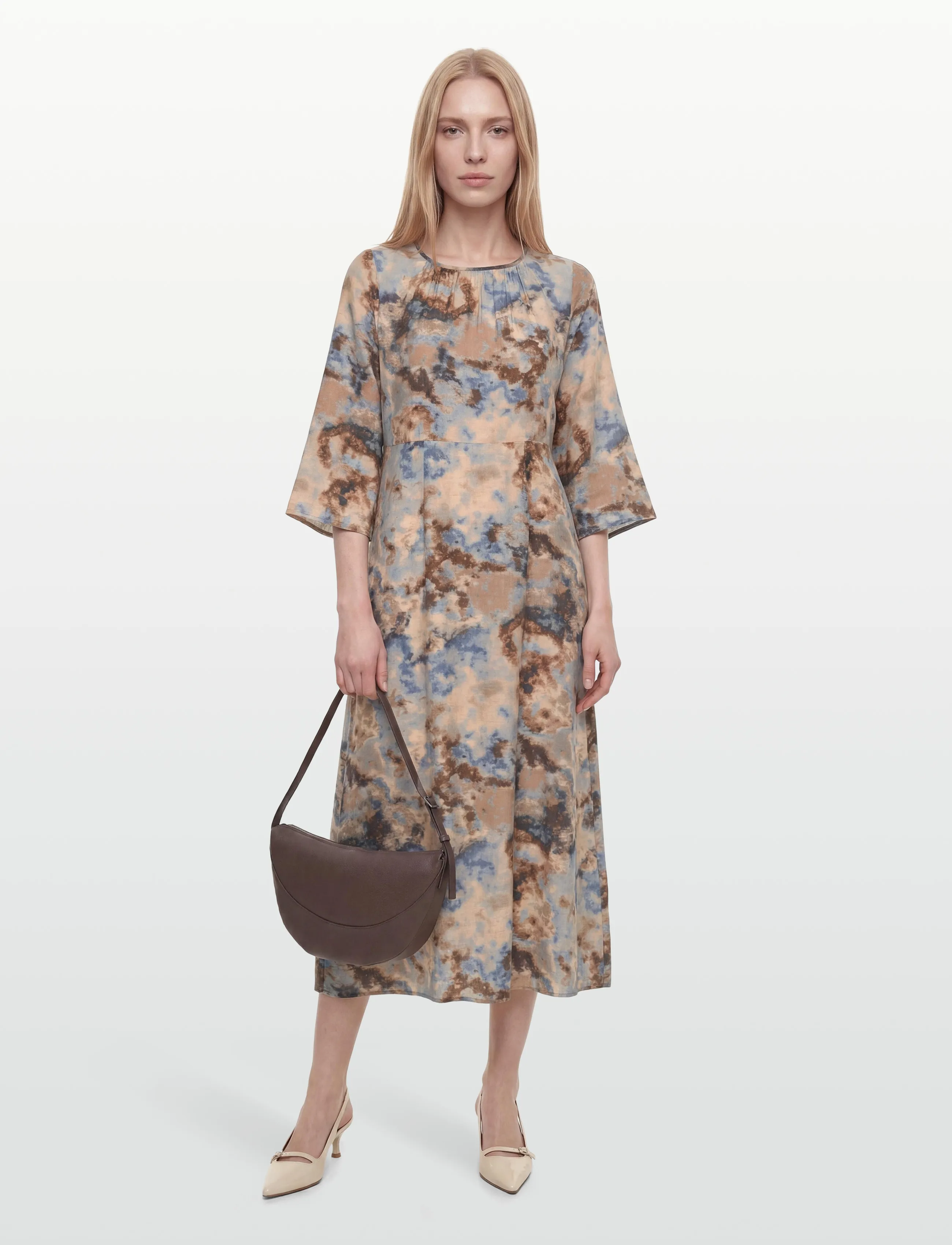 Culture CUhizzy Greece Long Dress - Konfirmation - BROWN/BLUE SPLASH / beige
