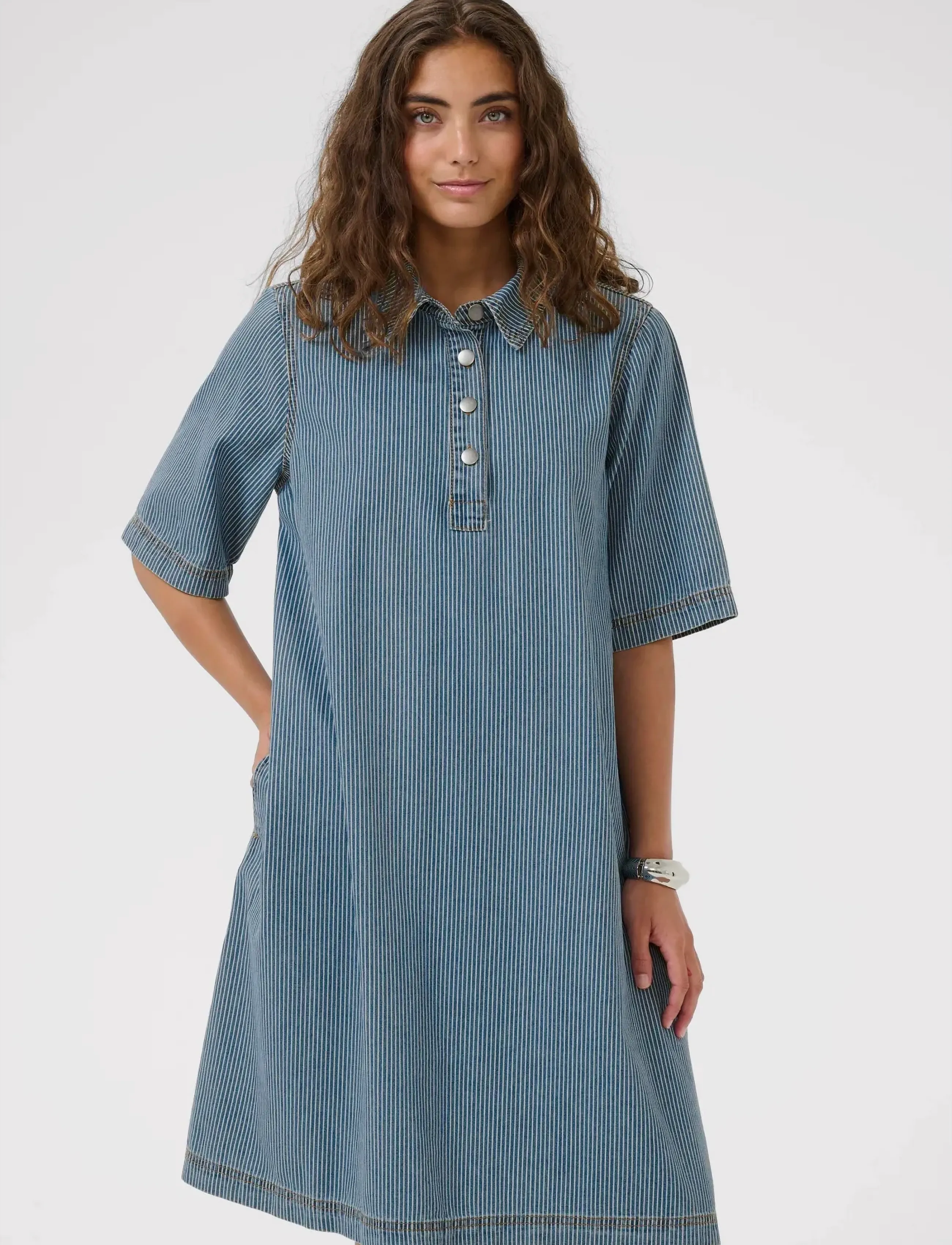 Culture CUayna SS Dress - Denimtøj - BLUE/WHITE STRIPE / blue
