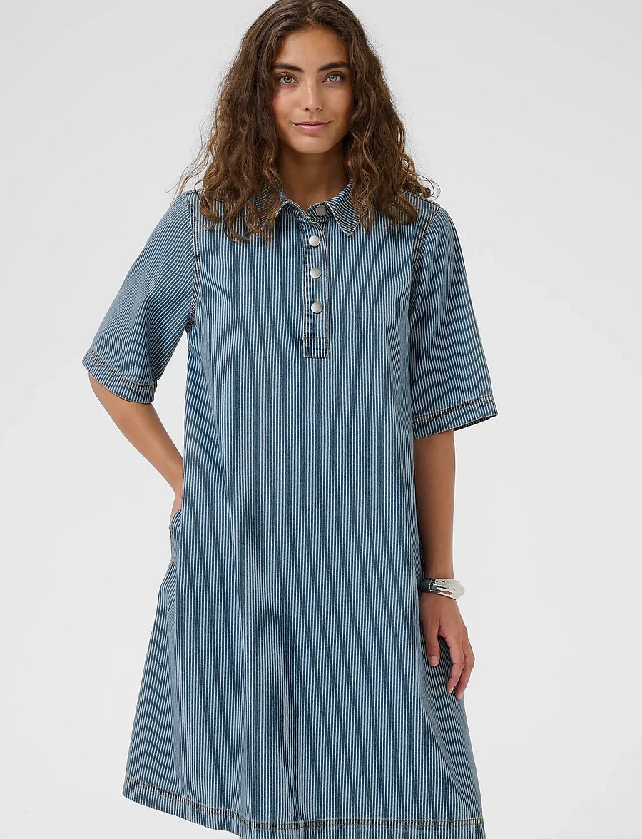 Culture - CUayna SS Dress - särkkleidid - blue/white stripe - 0