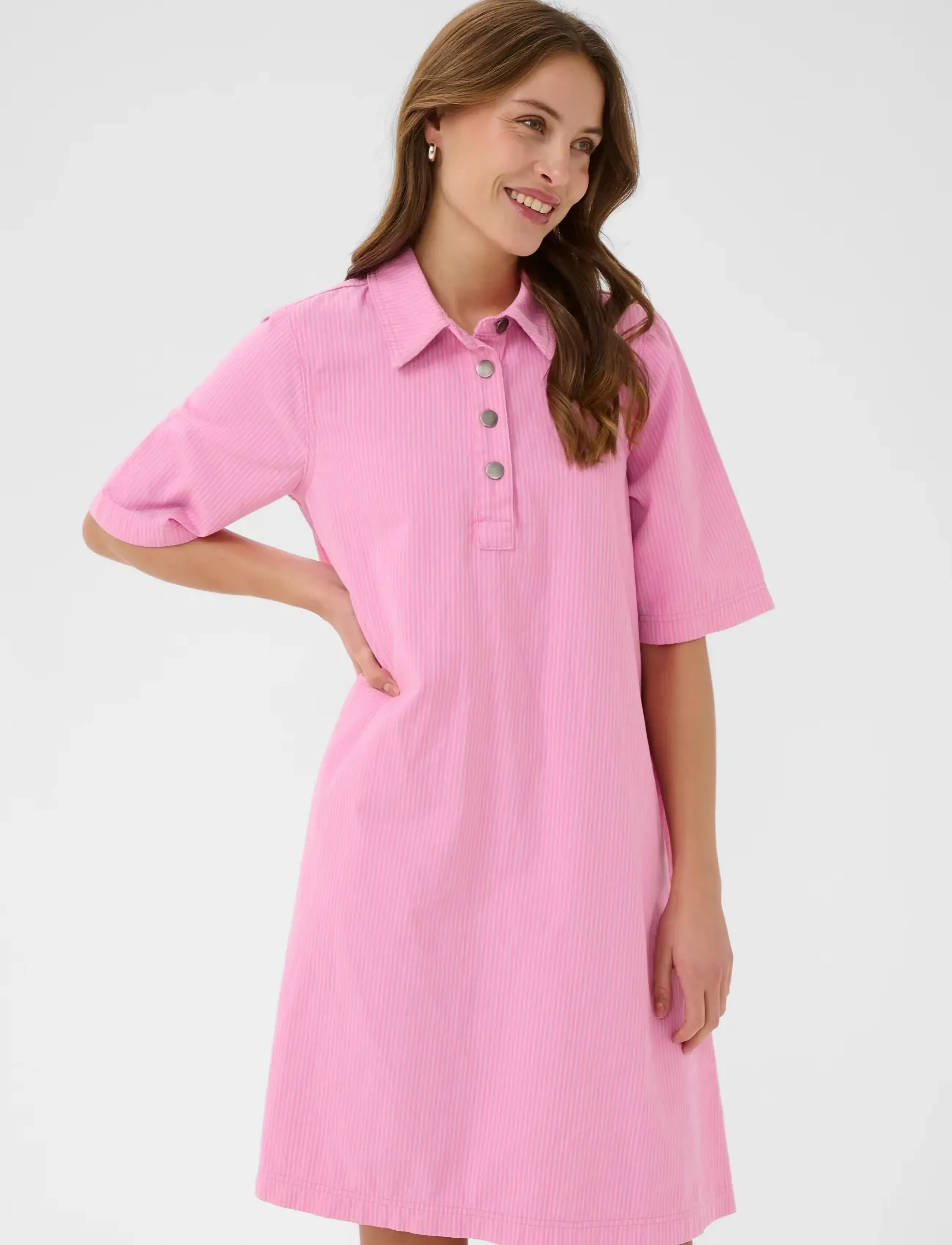 Culture Cuayna Ss Dress, Kvinder, Stribet Kortærmet Polokjole, Pink, Str: M