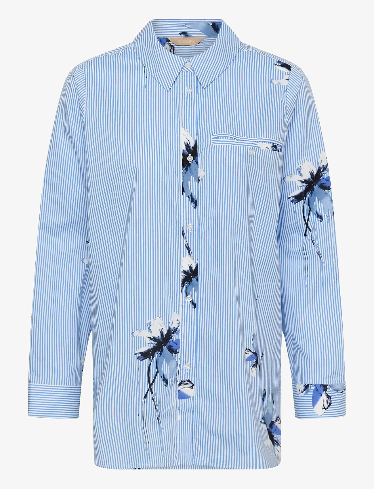 Culture - CUbrila Long Shirt - langærmede skjorter - blue flower stripe - 1