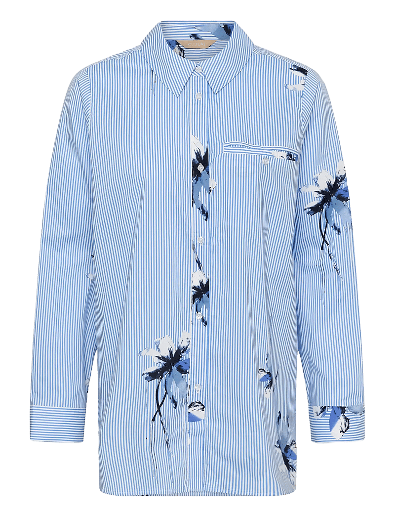 Culture - CUbrila Long Shirt - langærmede skjorter - blue flower stripe - 1
