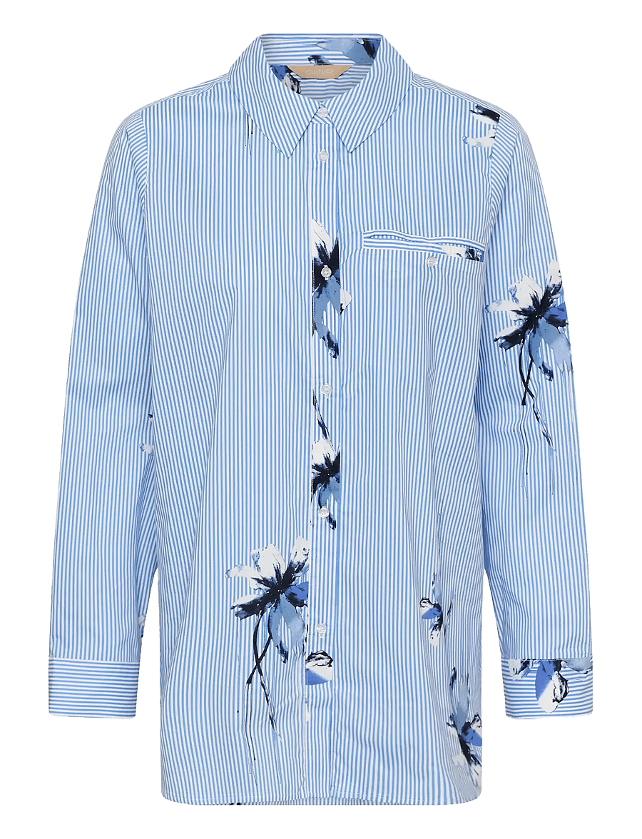 Culture - CUbrila Long Shirt - langärmlige hemden - blue flower stripe - 1