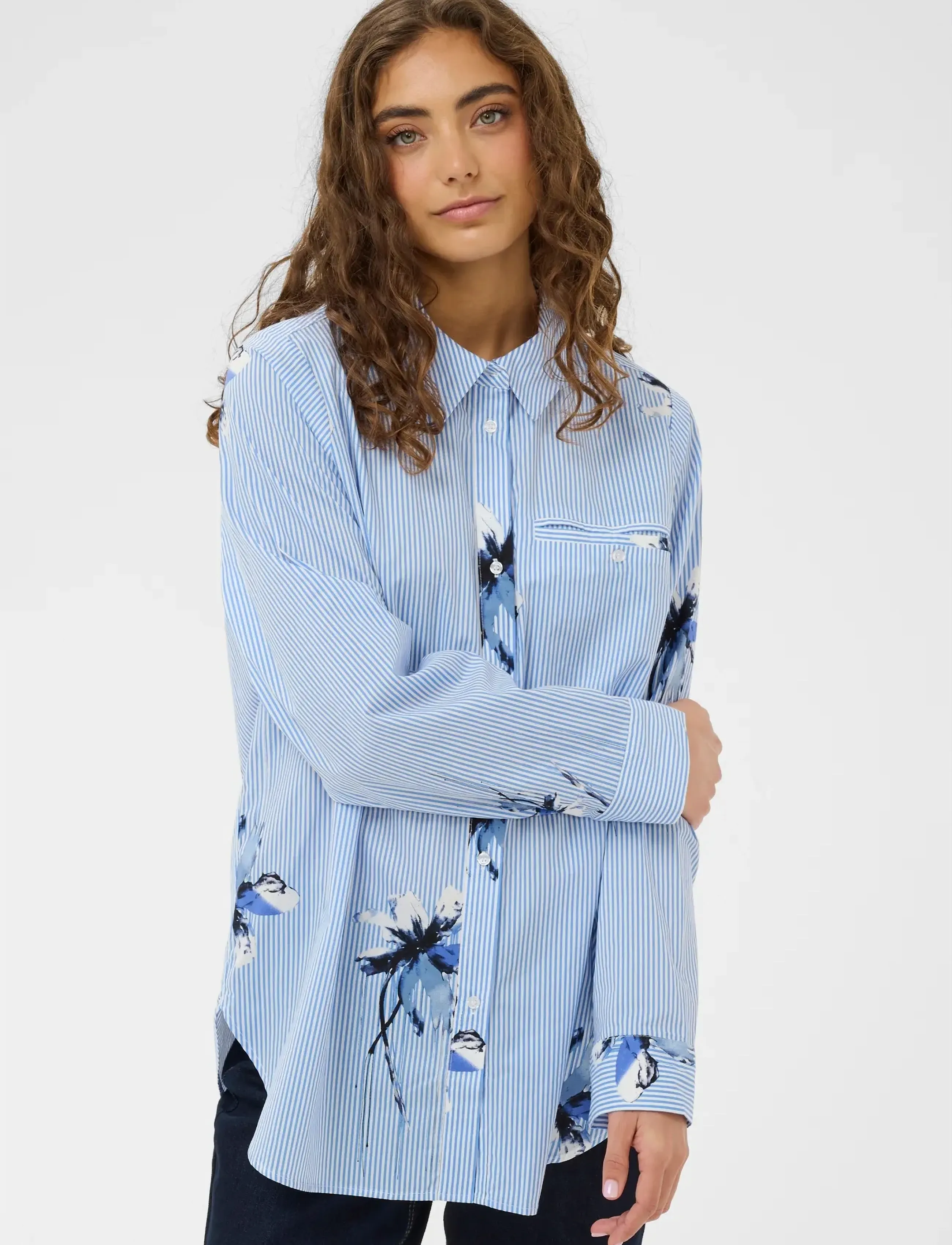 Culture CUbrila Long Shirt - Skjorter - BLUE FLOWER STRIPE / blue