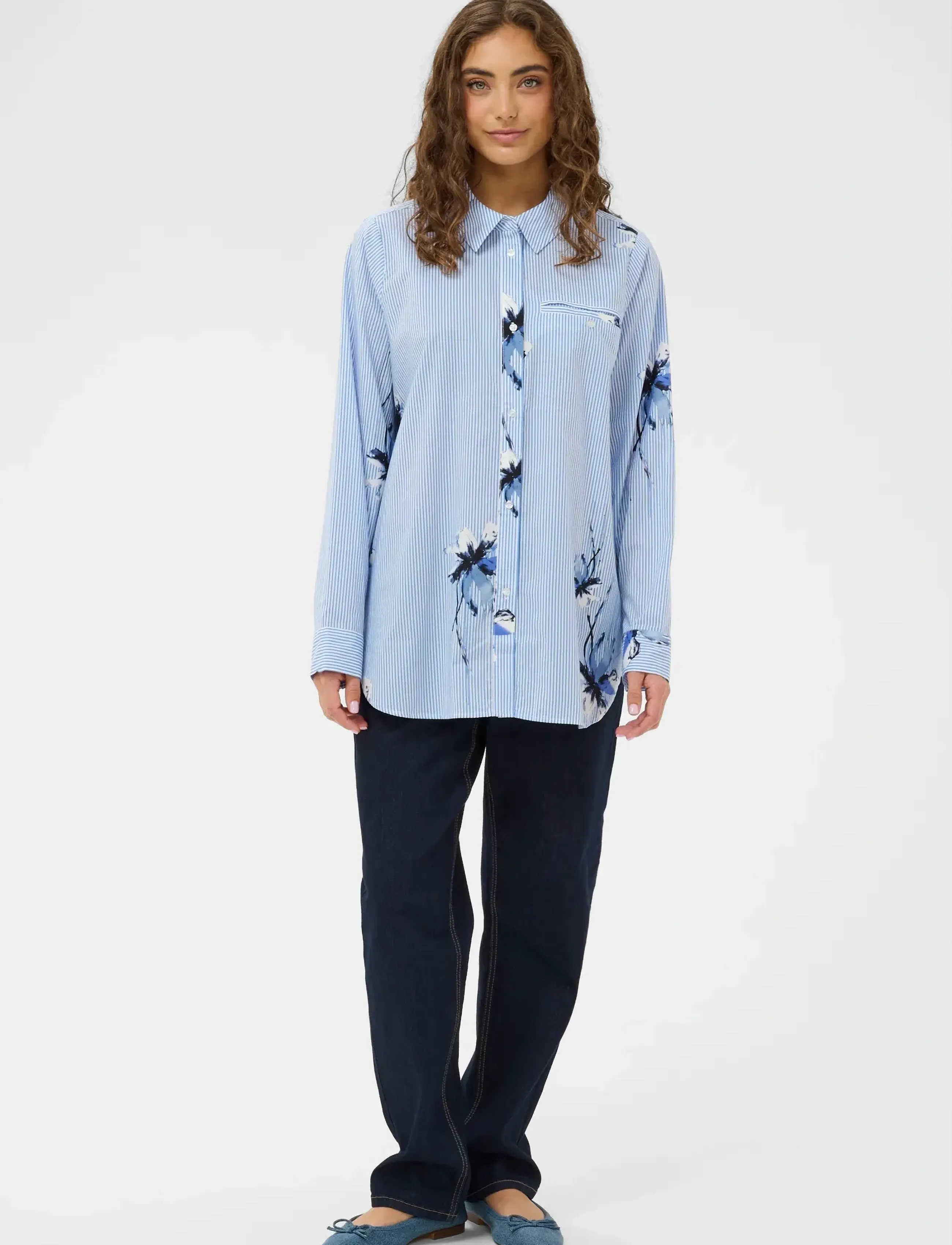 Culture - CUbrila Long Shirt - marškiniai ilgomis rankovėmis - blue flower stripe - 3