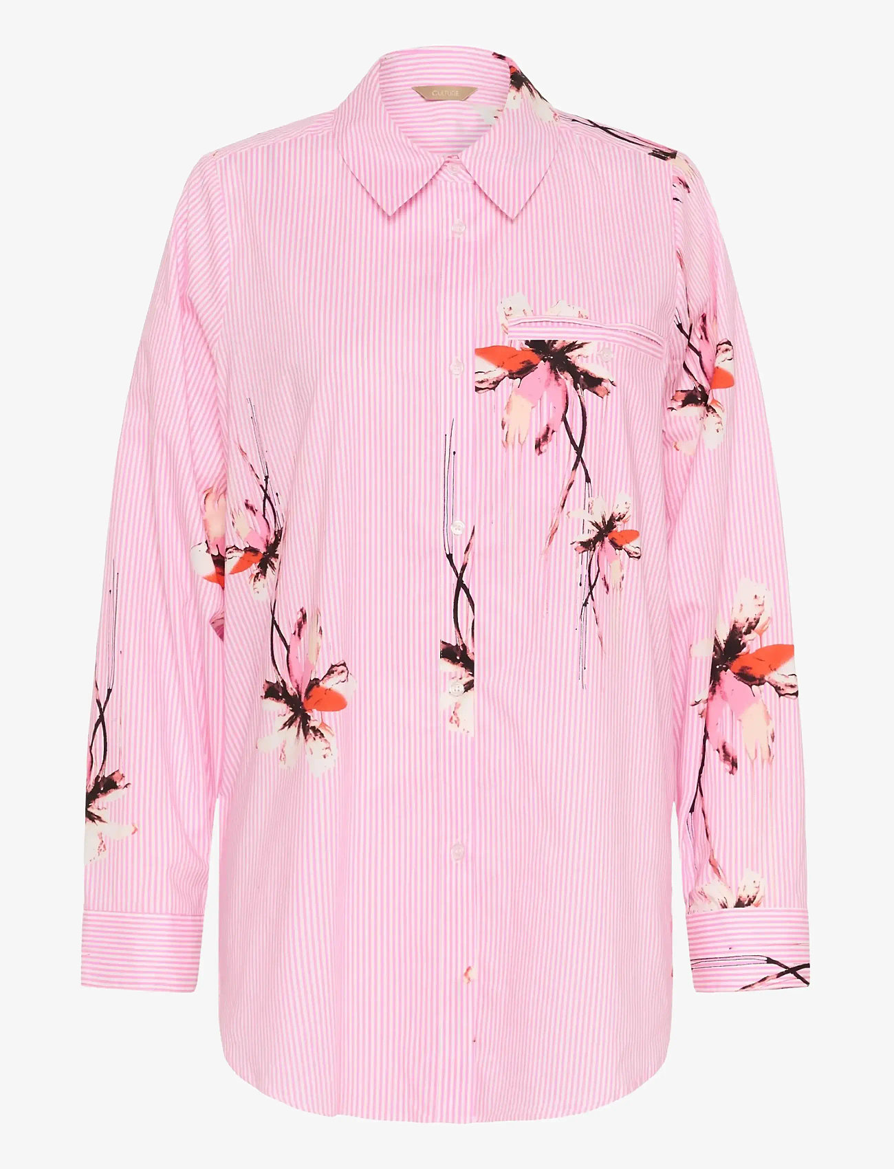 Culture - CUbrila Long Shirt - langärmlige hemden - pink flower stripe - 1