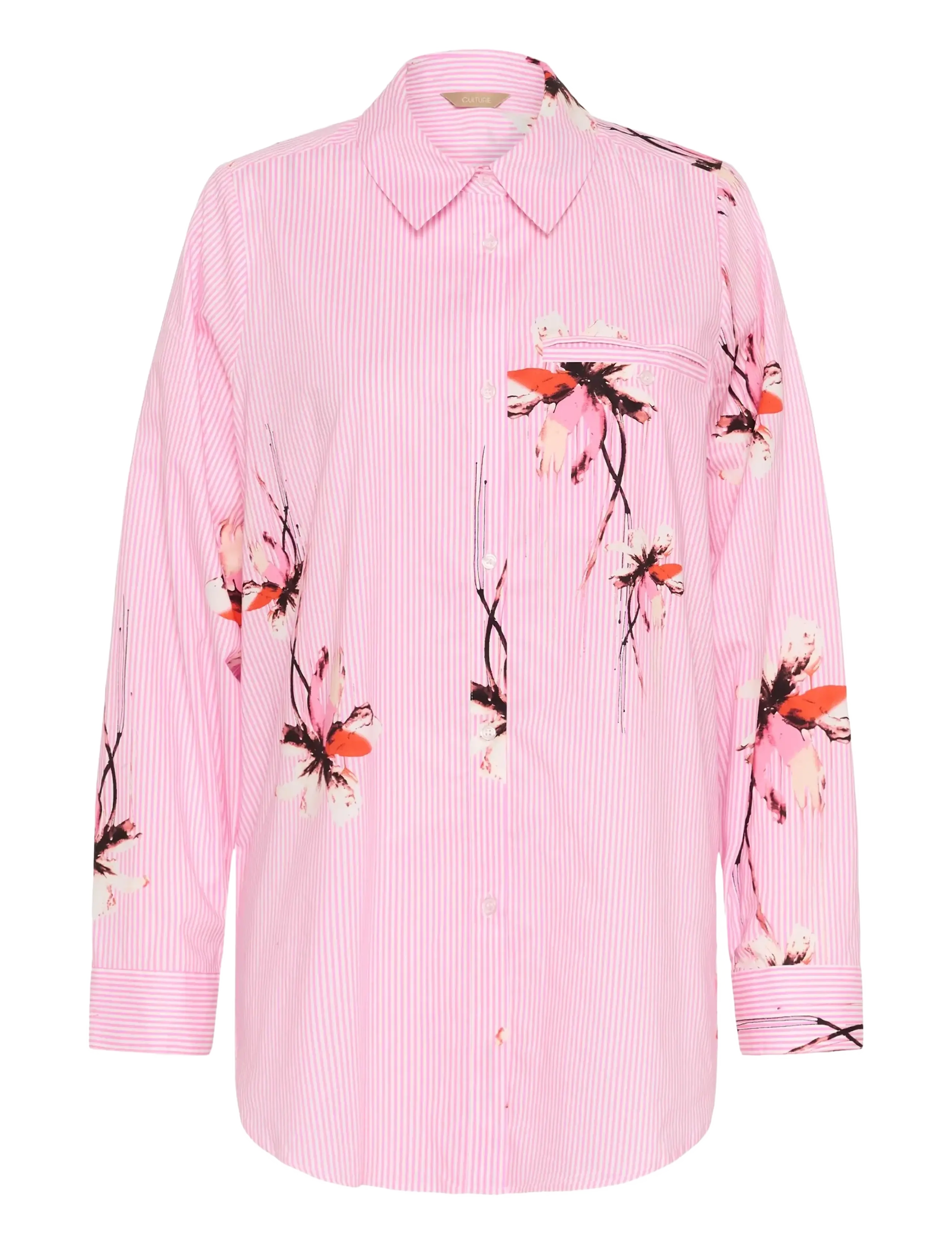 Culture CUbrila Long Shirt - Kollektsioonid - PINK FLOWER STRIPE / pink/rose