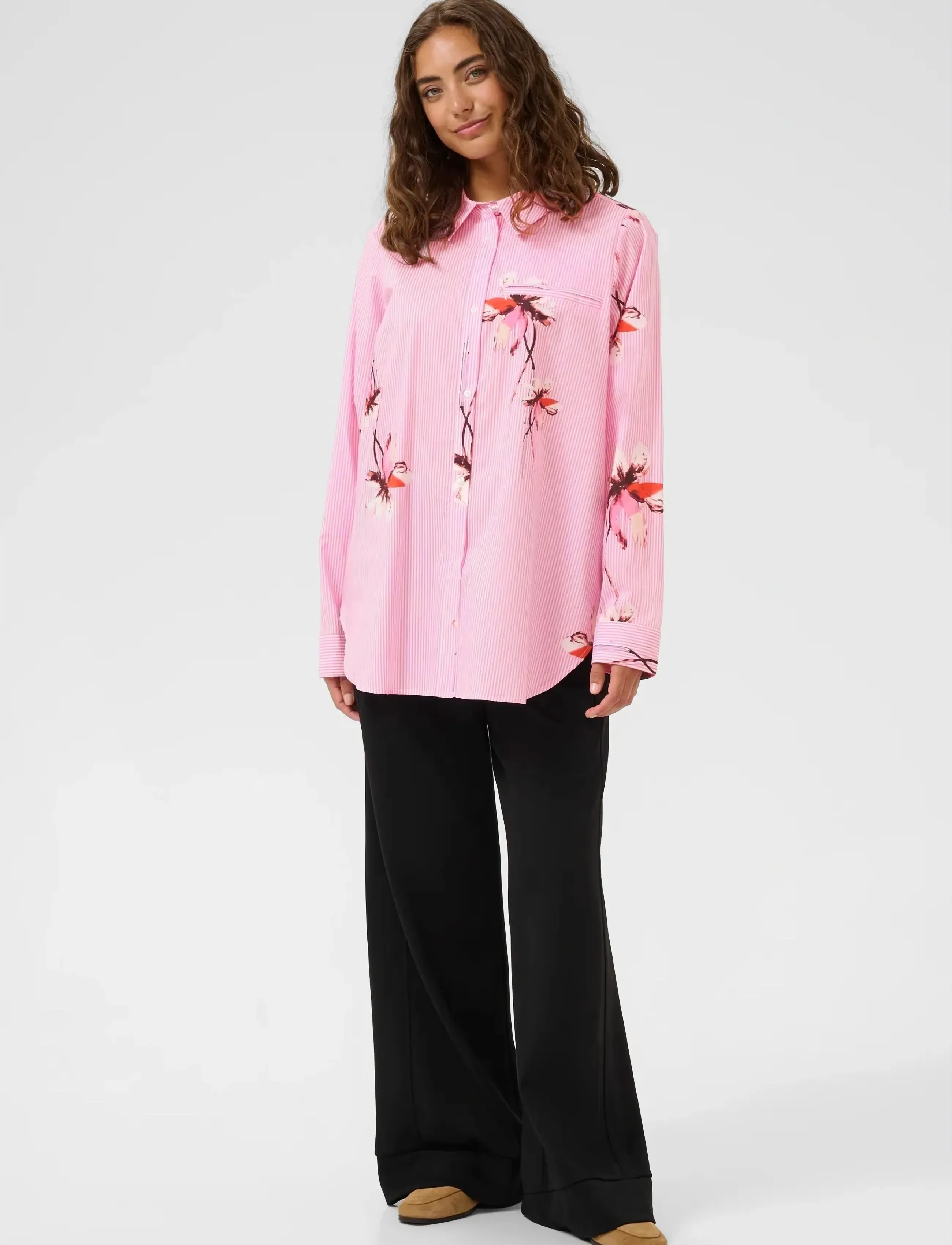 Culture - CUbrila Long Shirt - pink flower stripe - 3