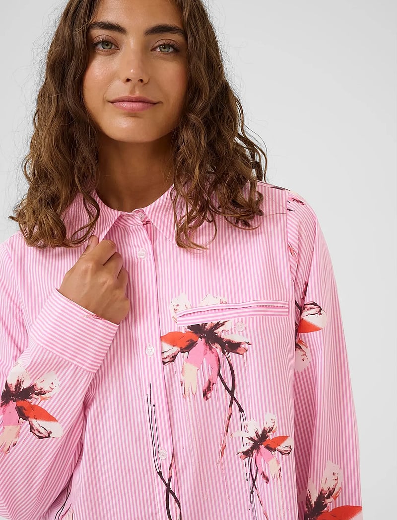 Culture - CUbrila Long Shirt - langärmlige hemden - pink flower stripe - 5