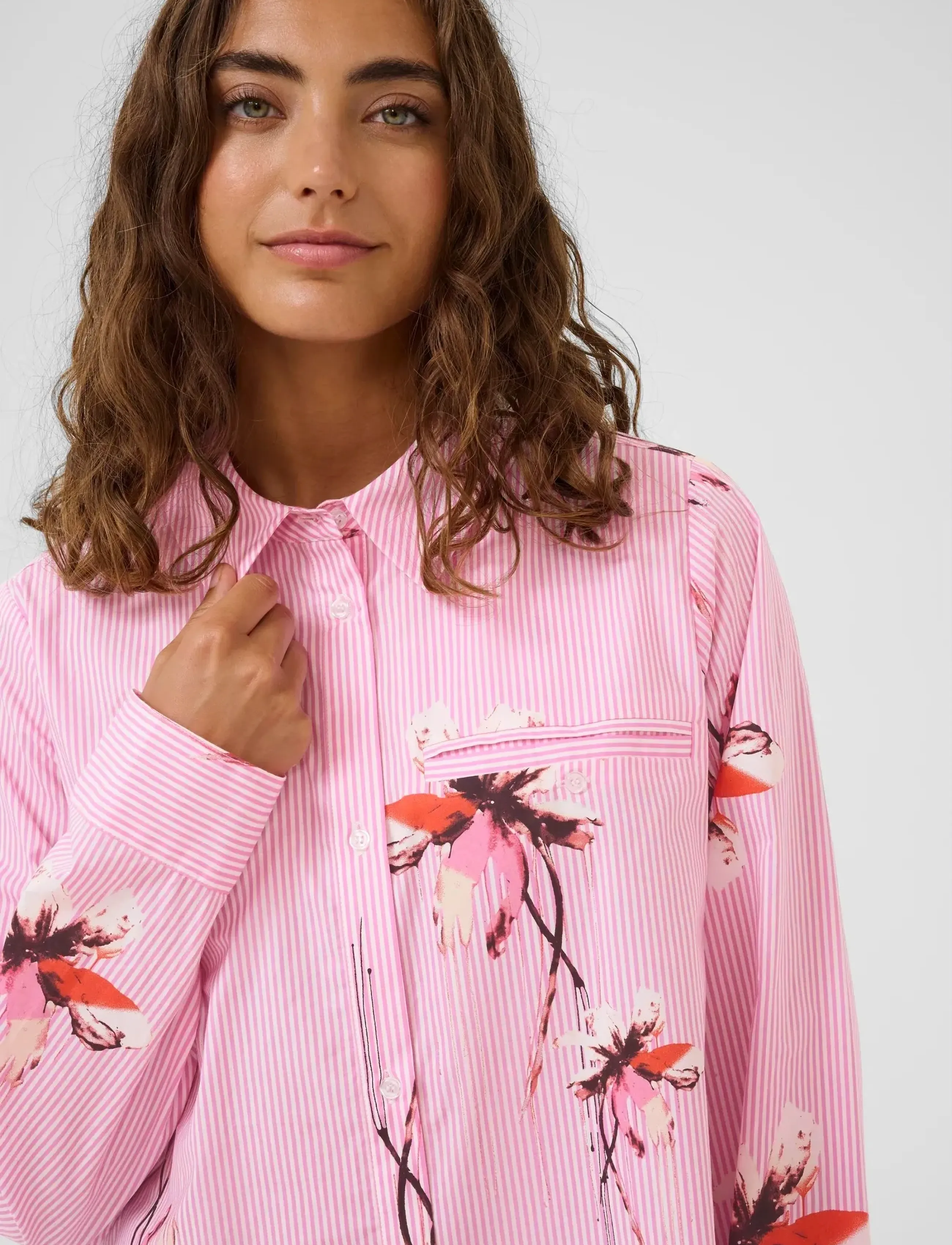Culture - CUbrila Long Shirt - pink flower stripe - 5