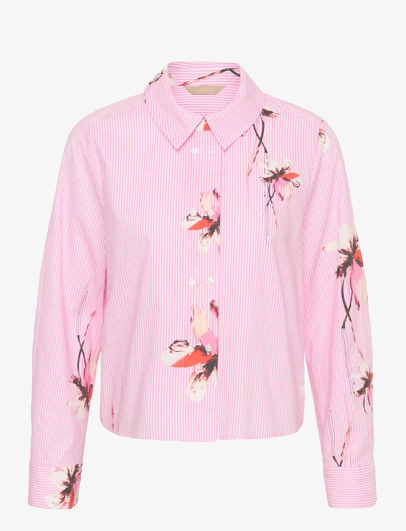 Culture - CUbrila Shirt - långärmade skjortor - pink flower stripe - 1