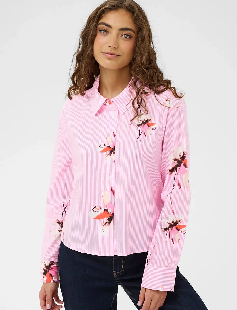 Culture - CUbrila Shirt - långärmade skjortor - pink flower stripe - 0