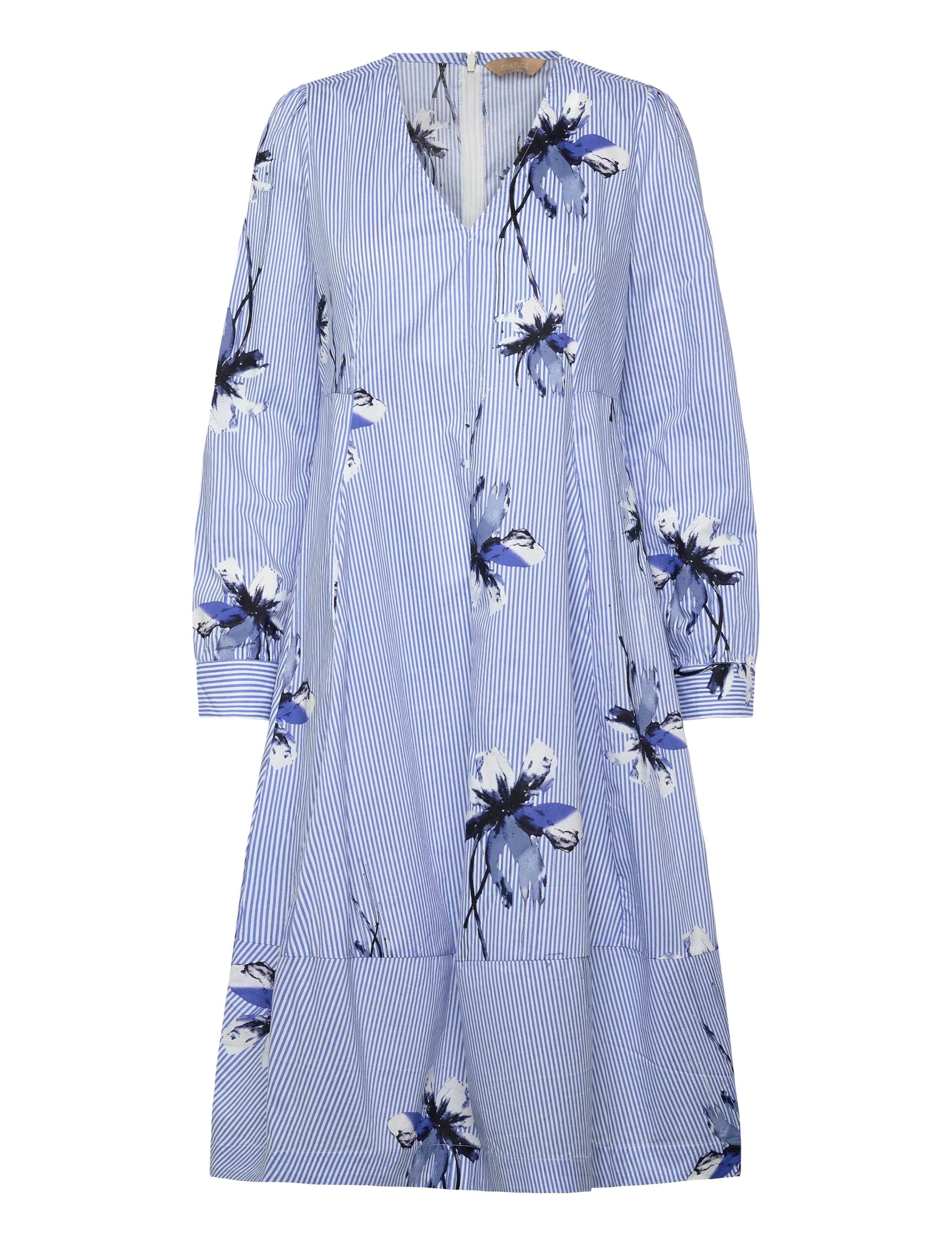 Culture CUbrila Dress - Kleider - BLUE FLOWER STRIPE / blue