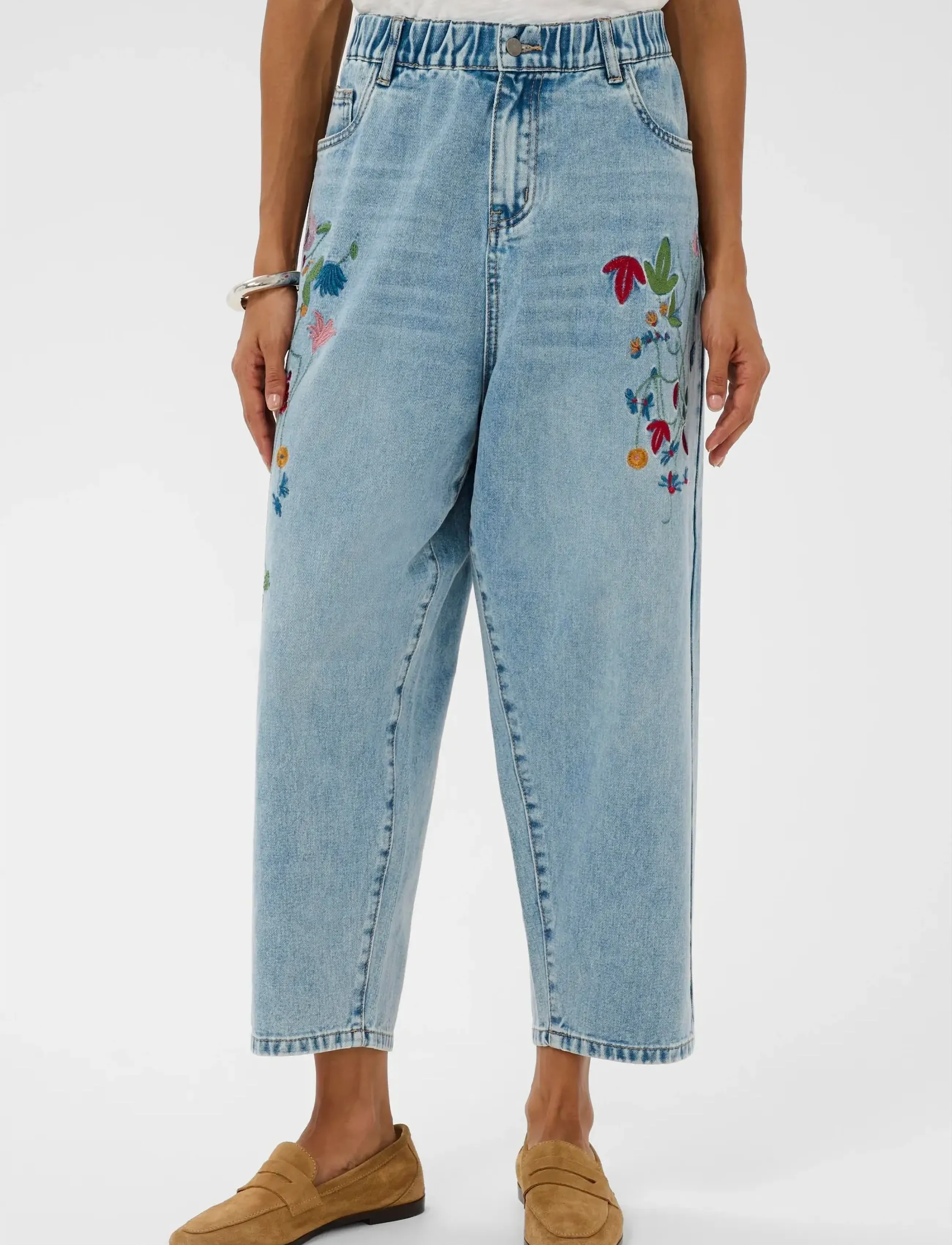 Culture CUtiala Aniceta Embroidery Jeans - Raka jeans - LIGHT BLUE WASH / blue