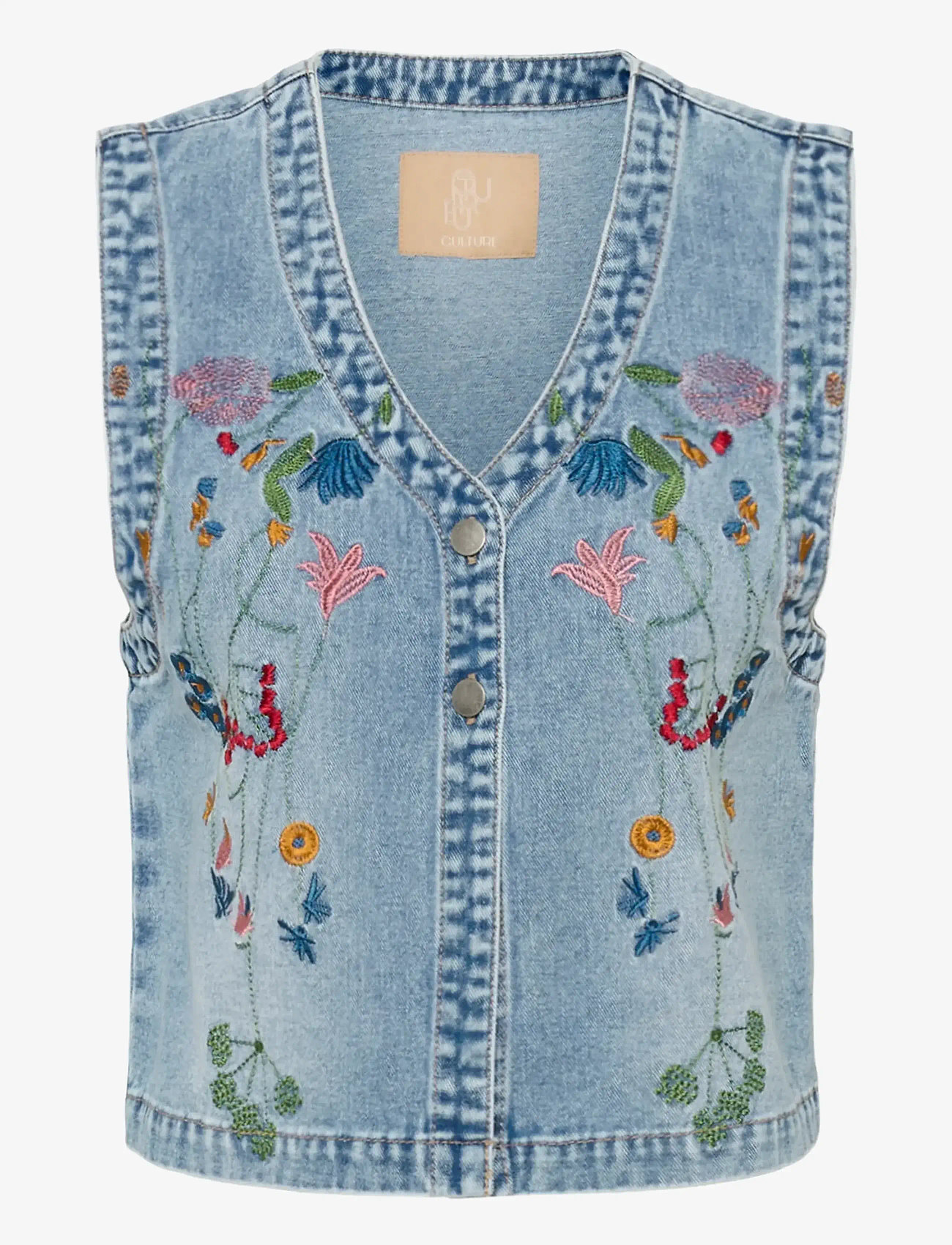 Culture - CUtiala Aniceta Embroidery Waistcoa - teksavestid - light blue wash - 1