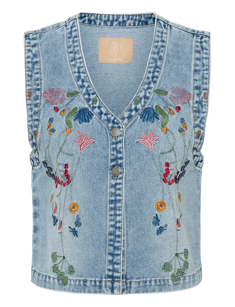 Culture - CUtiala Aniceta Embroidery Waistcoa - teksavestid - light blue wash - 1