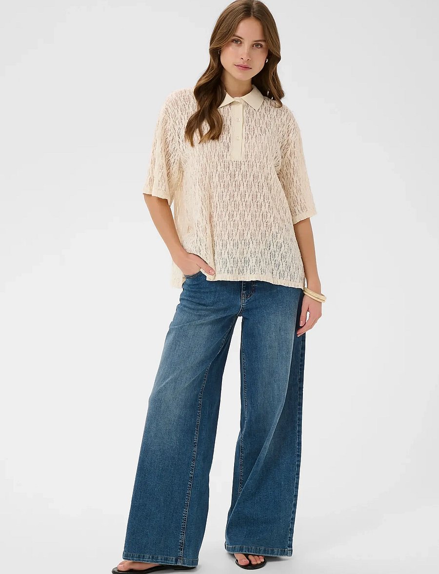 Culture - CUkine Lace Tee - kurzärmelige blusen - whitecap - 3