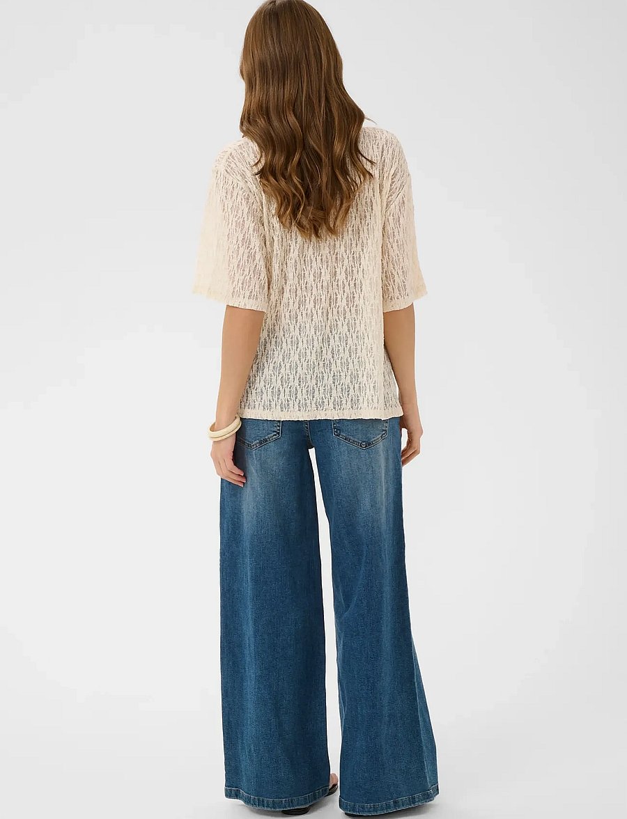 Culture - CUkine Lace Tee - kurzärmelige blusen - whitecap - 4