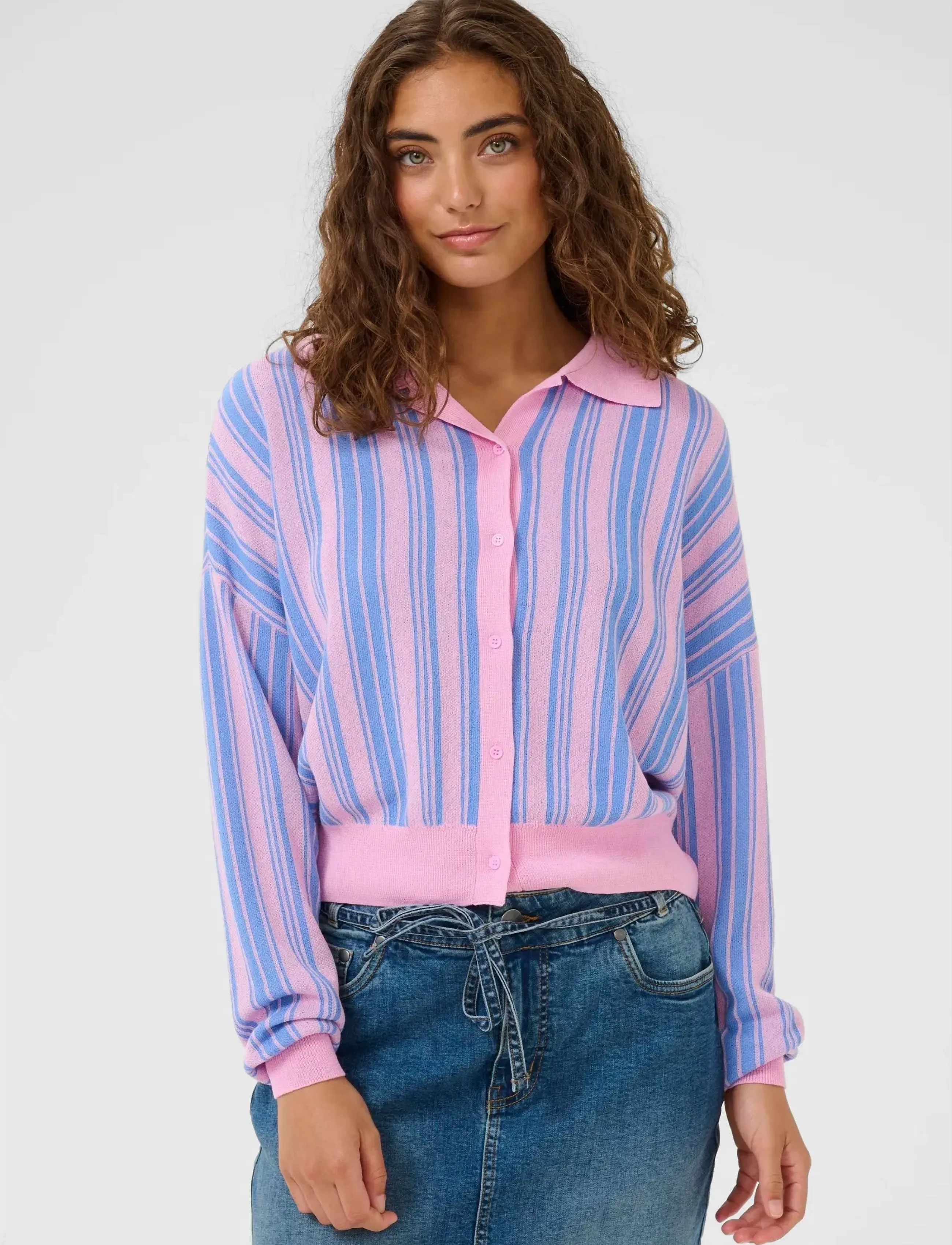 Culture Cudeny Cardigan, Kvinder, Stribet Cardigan, Pink, Str: L